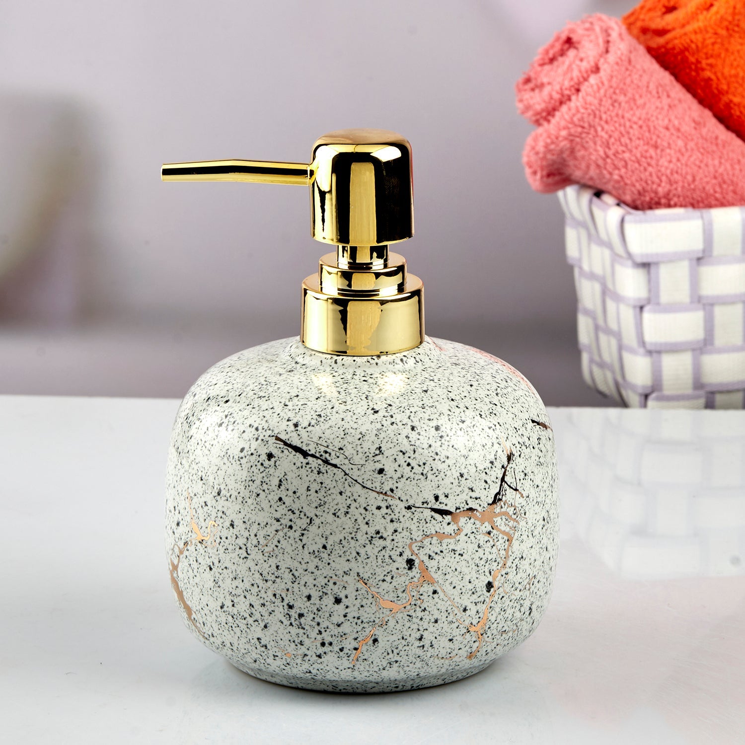 Ceramic Soap Dispenser liquid handwash pump for Bathroom, Set of 1, White (10602)