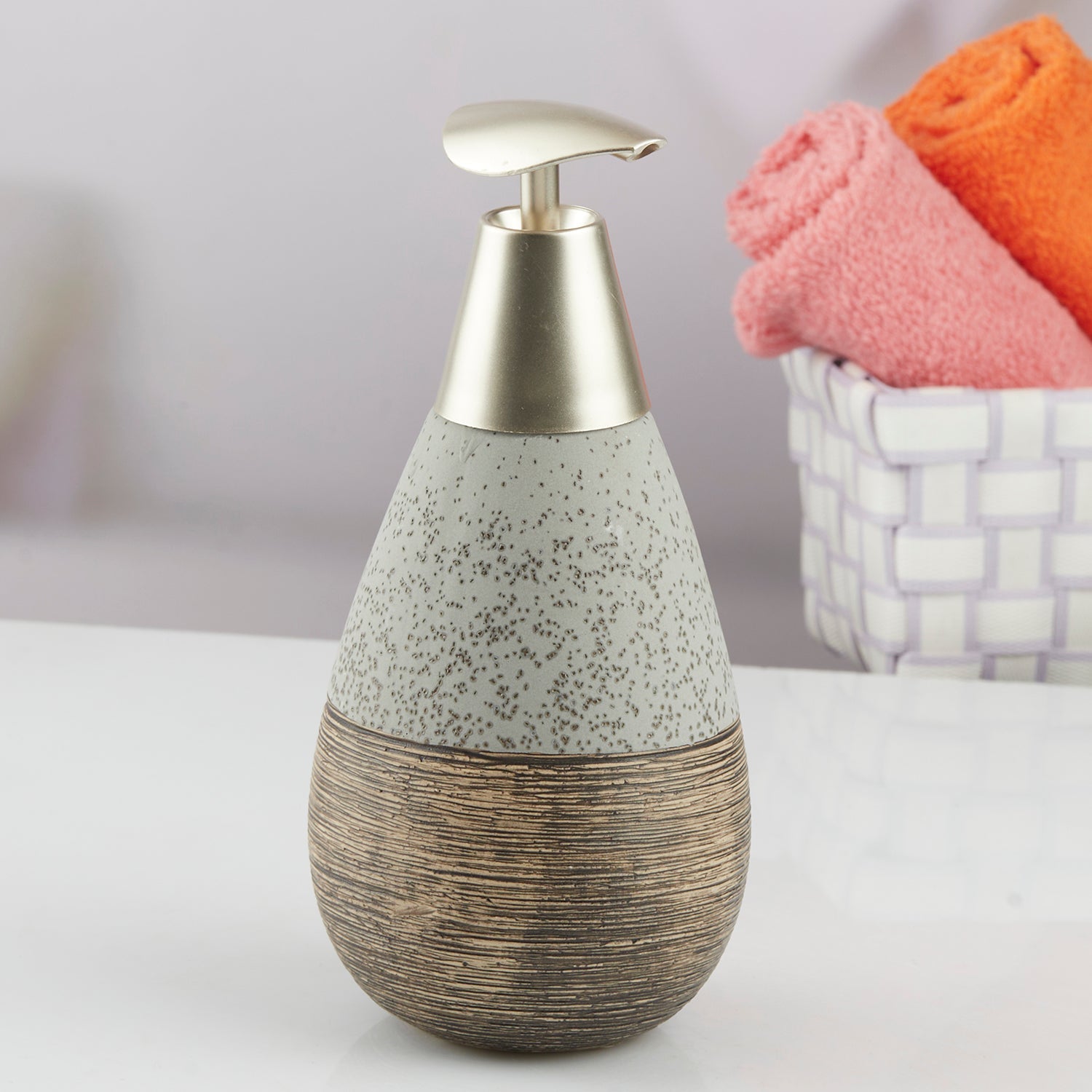 Ceramic Soap Dispenser liquid handwash pump for Bathroom, Set of 1, Beige (10606)