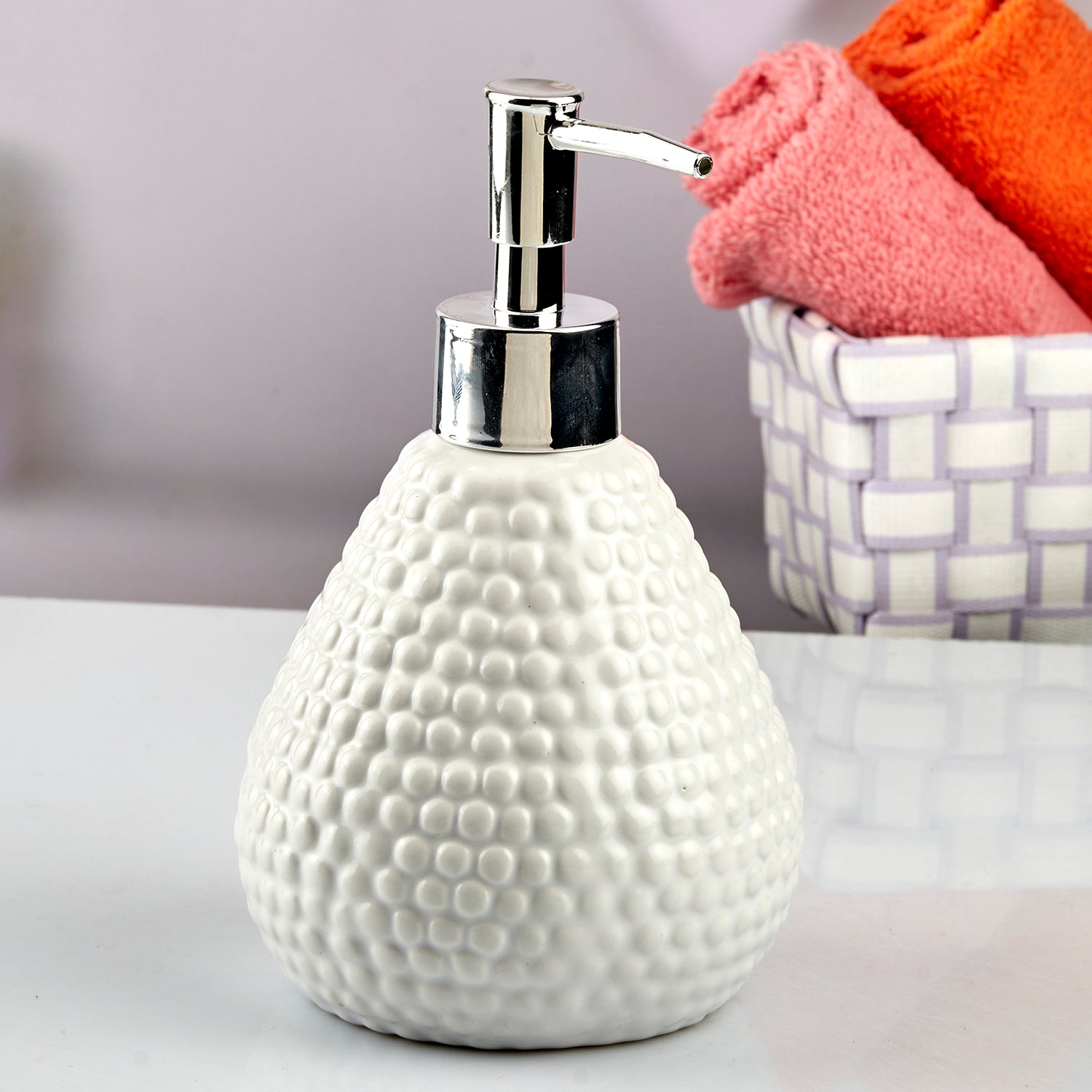 Ceramic Soap Dispenser liquid handwash pump for Bathroom, Set of 1, White (10607)