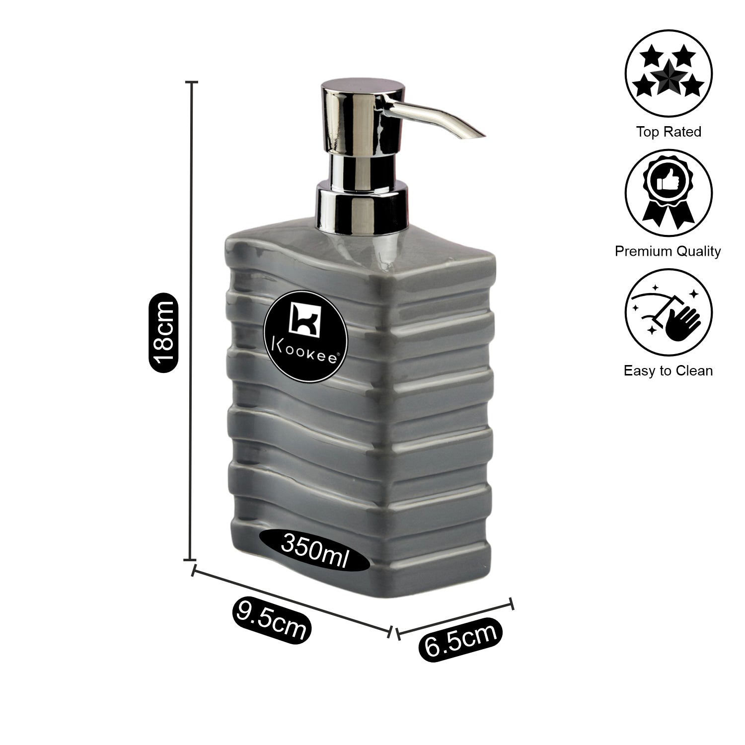 Kookee Ceramic Soap Dispensers, Grey, ART10613
