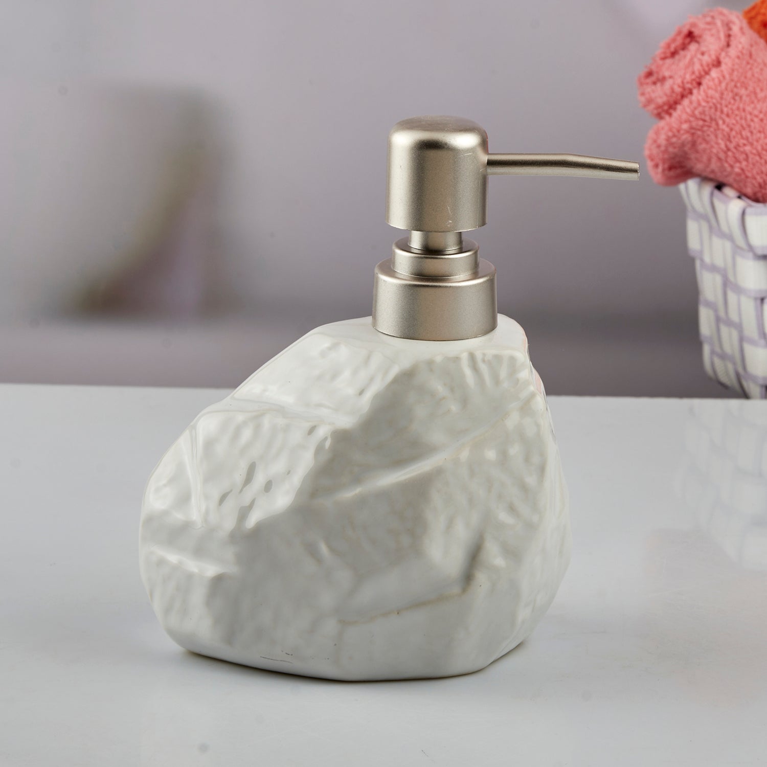 Ceramic Soap Dispenser liquid handwash pump for Bathroom, Set of 1, White (10618)