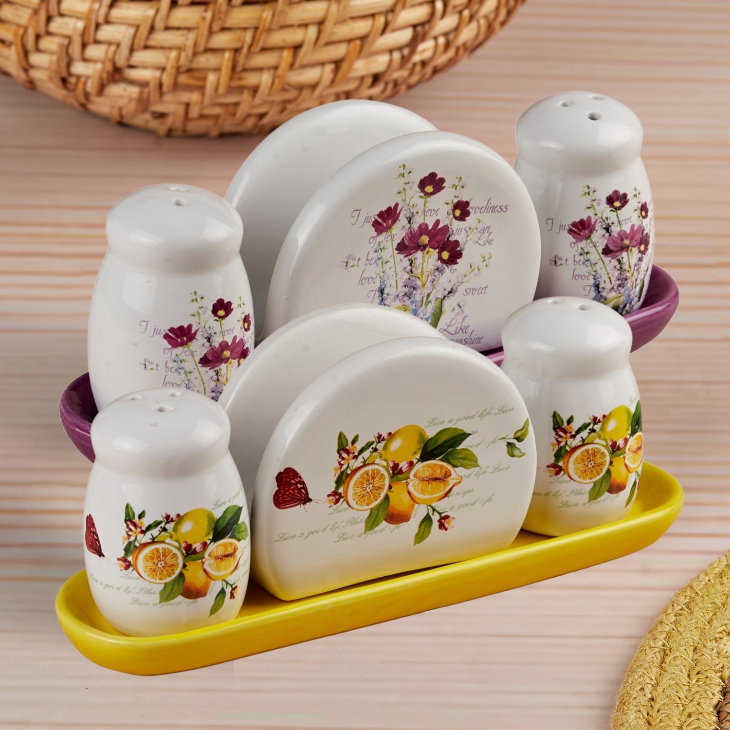 Ceramic Salt Pepper Container Set with tray (Pack of 2) (10652)