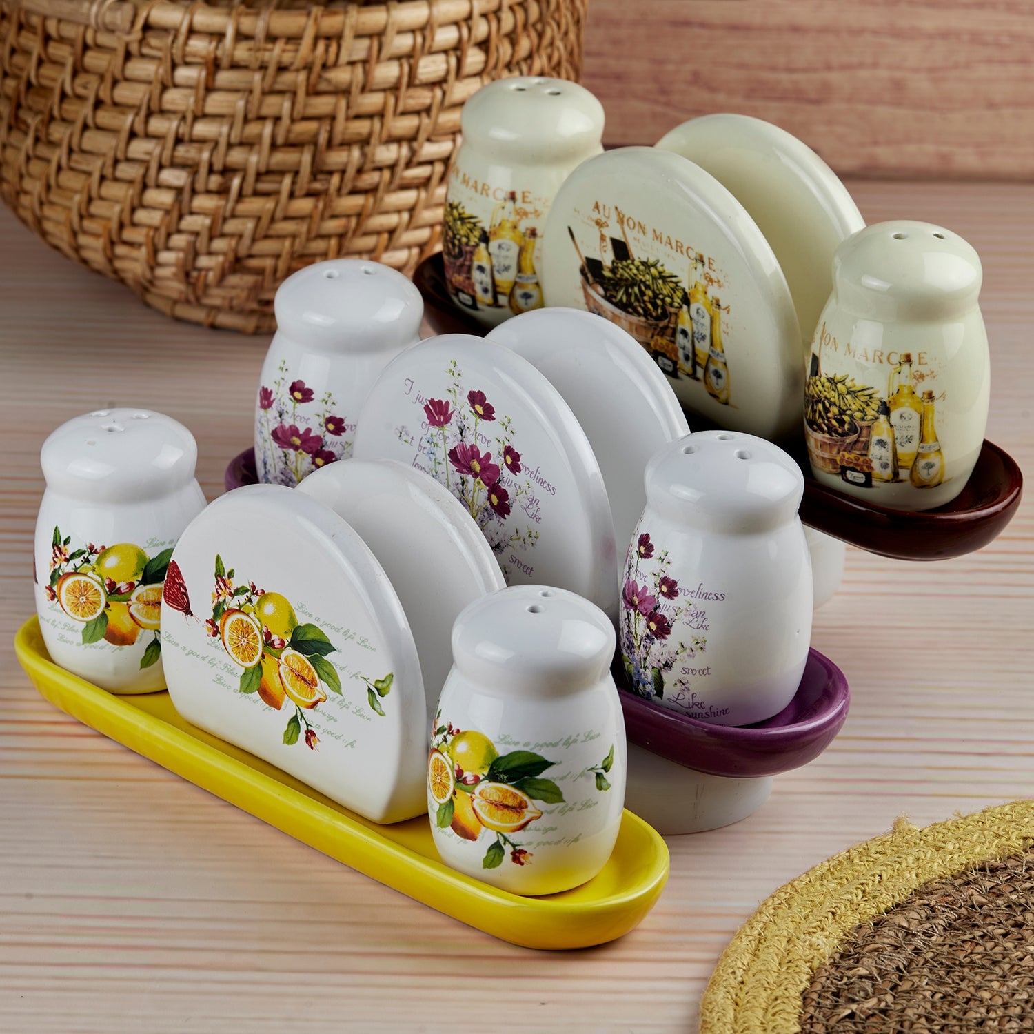 Ceramic Salt Pepper Container Set with tray (Pack of 2) (10652)