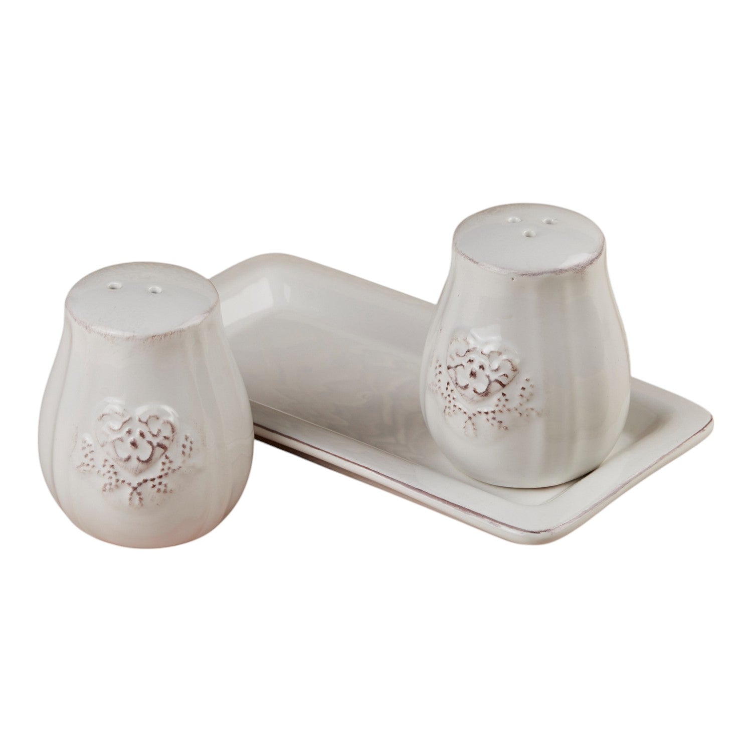 Ceramic Salt and Pepper Shakers Set with tray for Dining Table (10656)
