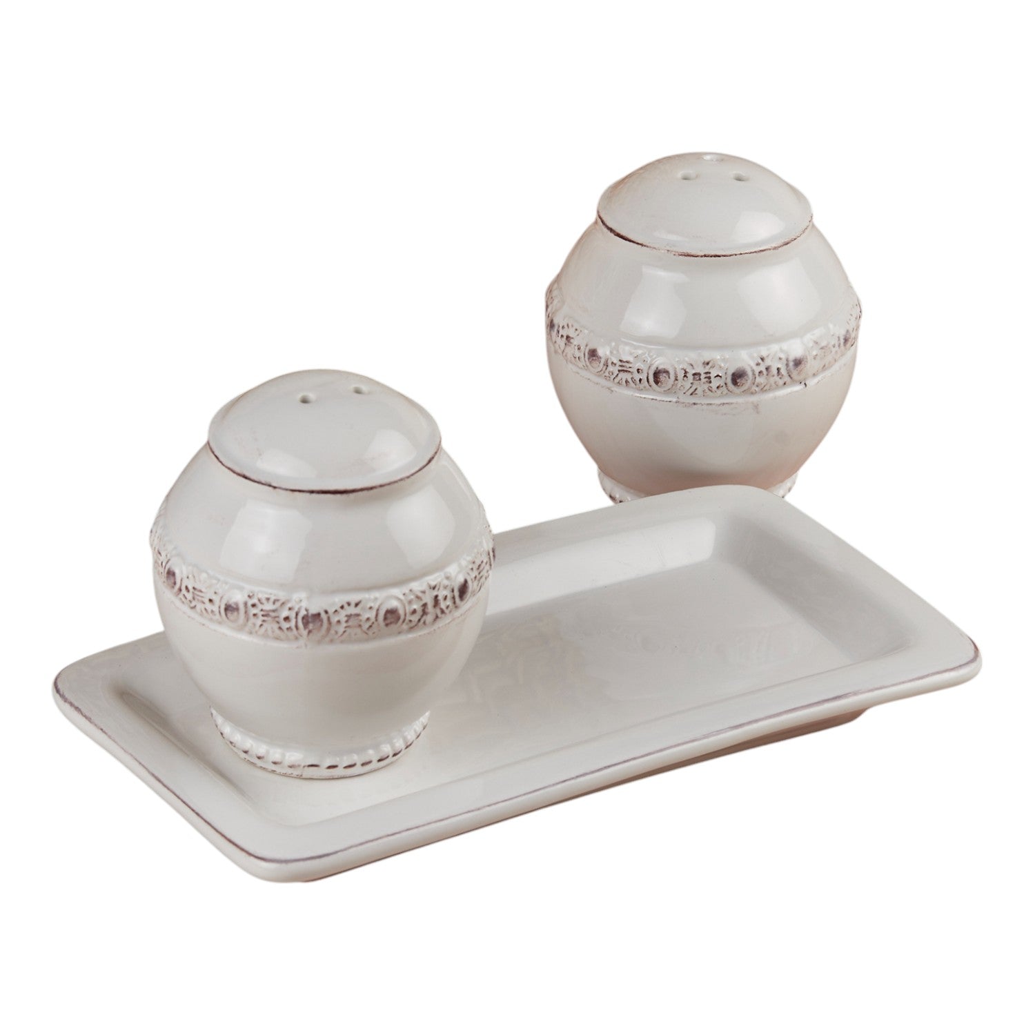 Ceramic Salt and Pepper Shakers Set with tray for Dining Table (10657)