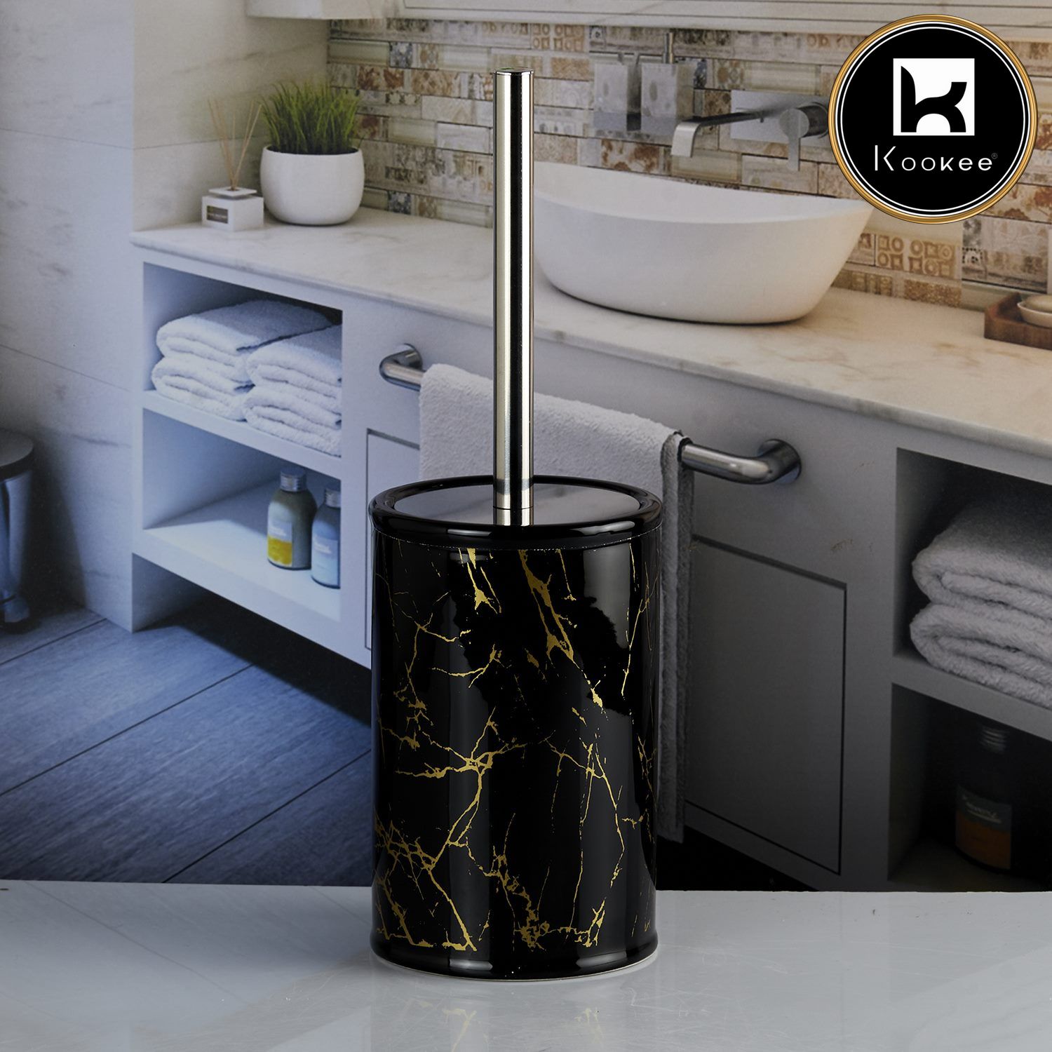 Kookee Ceramic Toilet Brush Holders, Black, ART10673