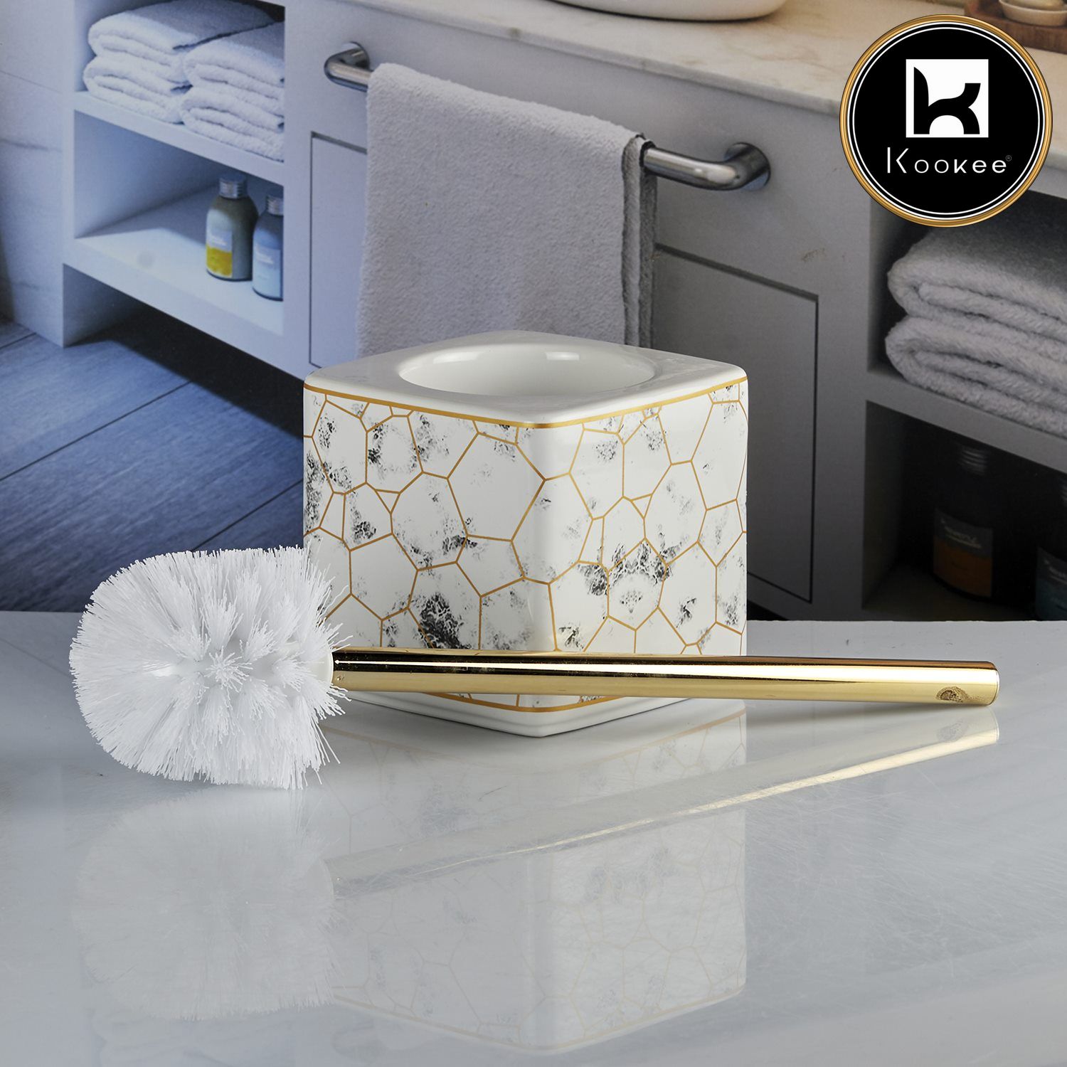 Kookee Ceramic Toilet Brush Holders, White, ART10674