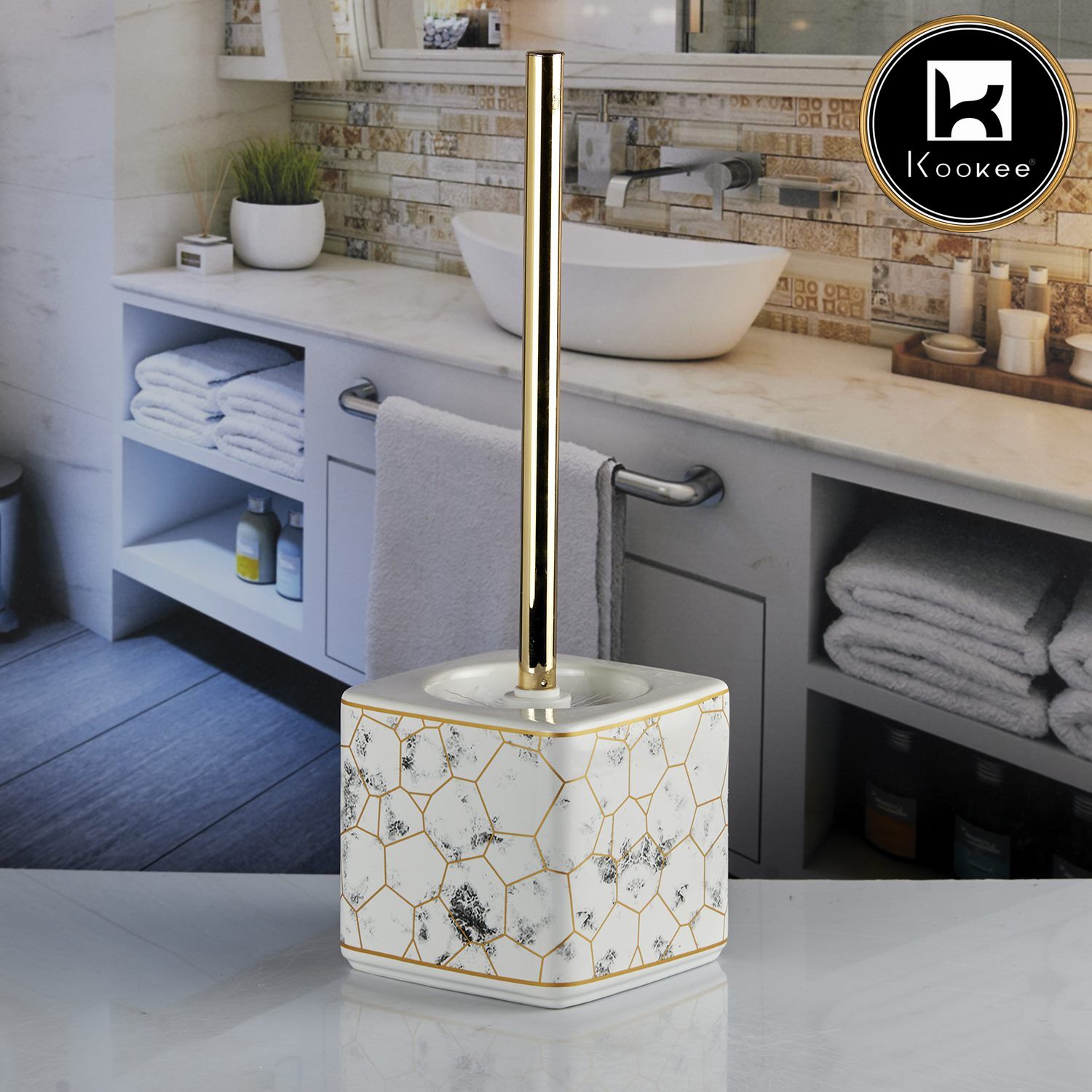 Kookee Ceramic Toilet Brush Holders, White, ART10674
