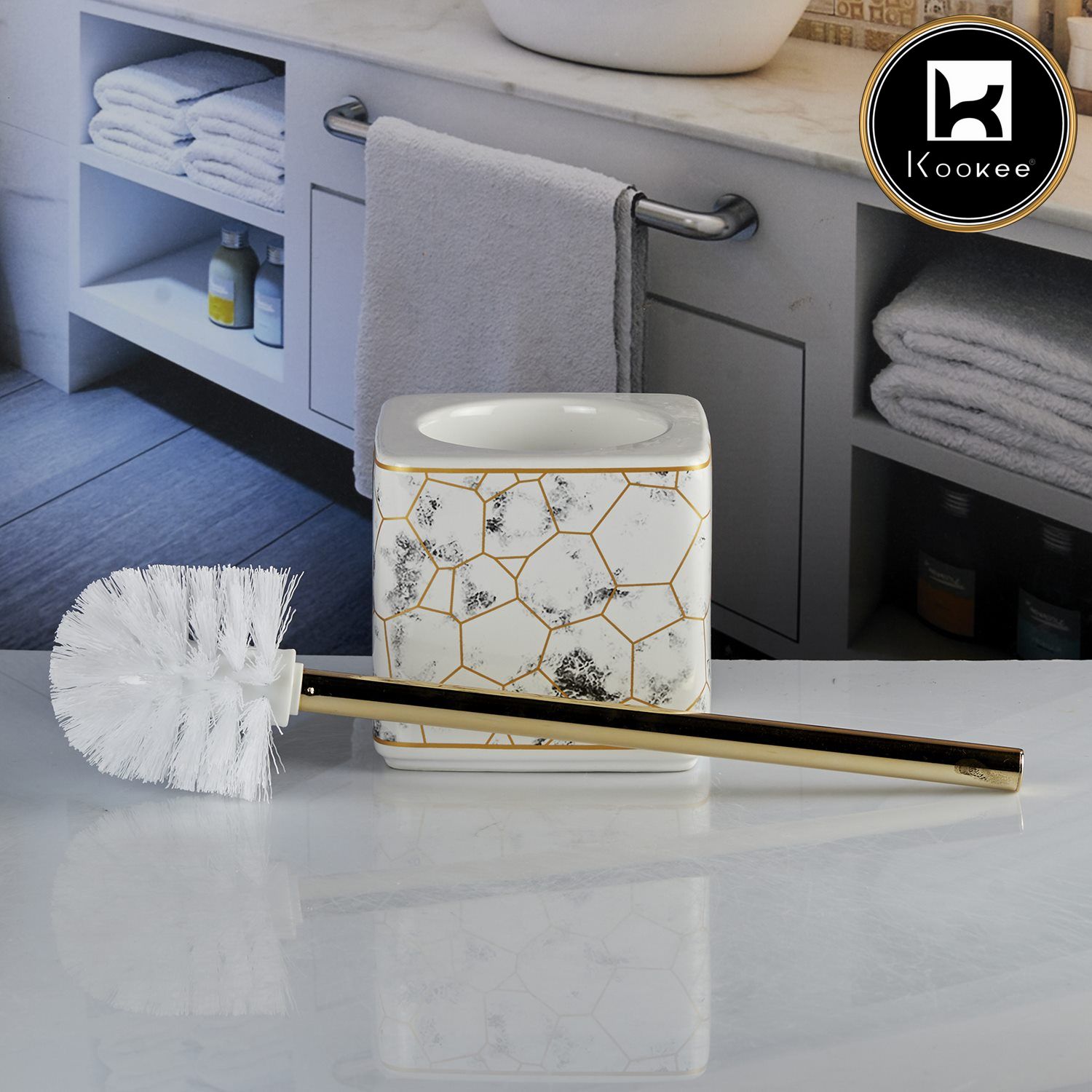 Kookee Ceramic Toilet Brush Holders, White, ART10674