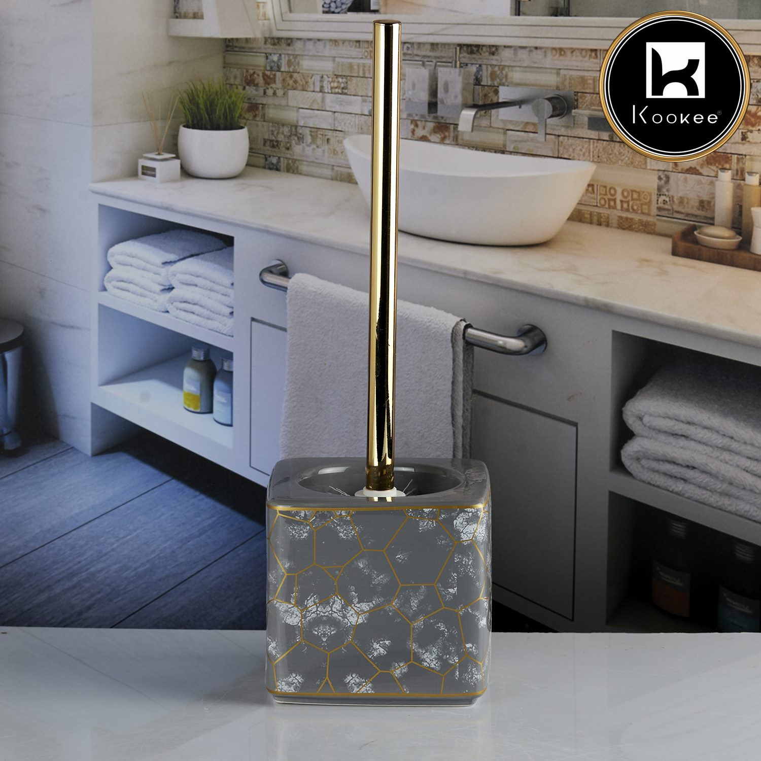 Kookee Ceramic Toilet Brush Holders, Grey, ART10676