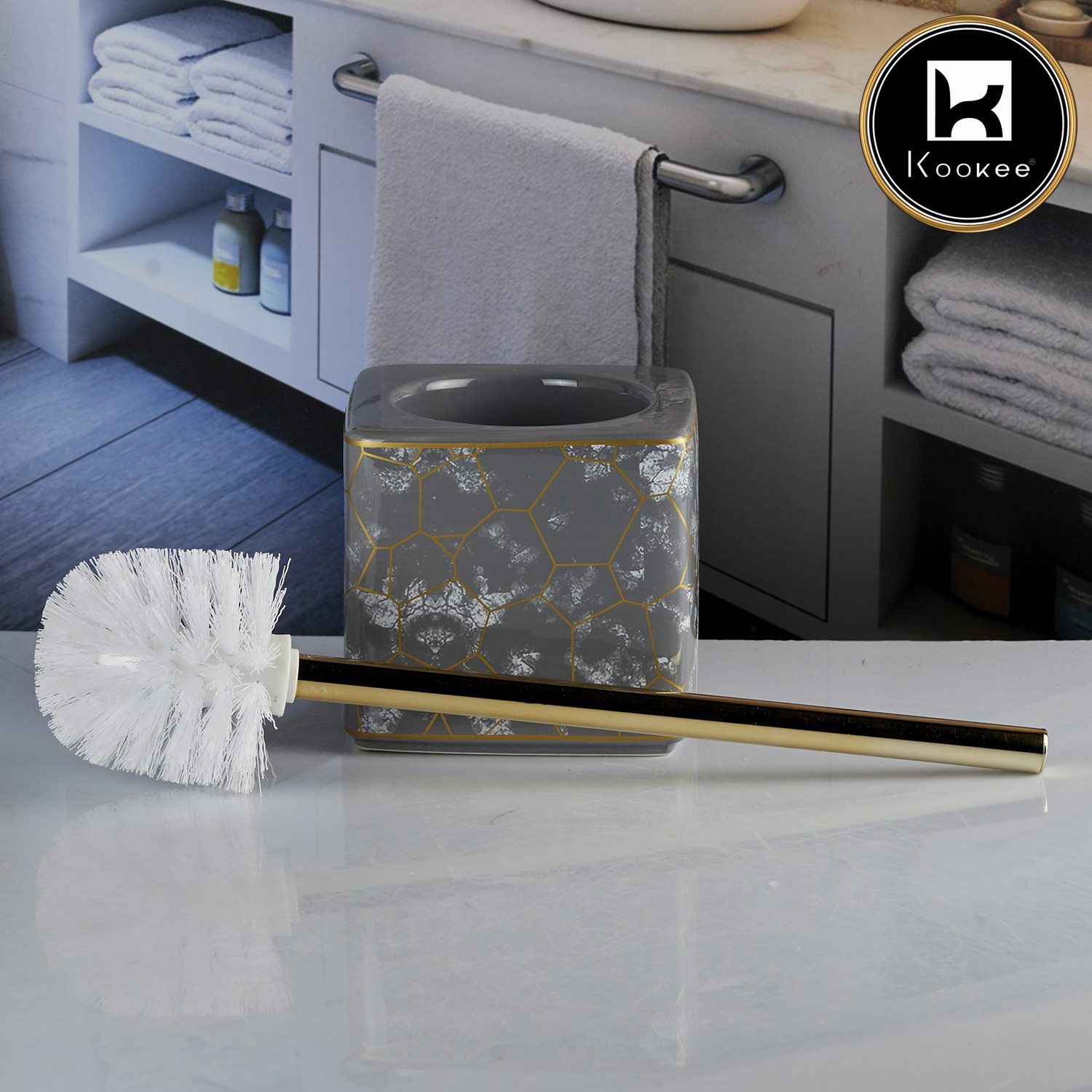 Kookee Ceramic Toilet Brush Holders, Grey, ART10676