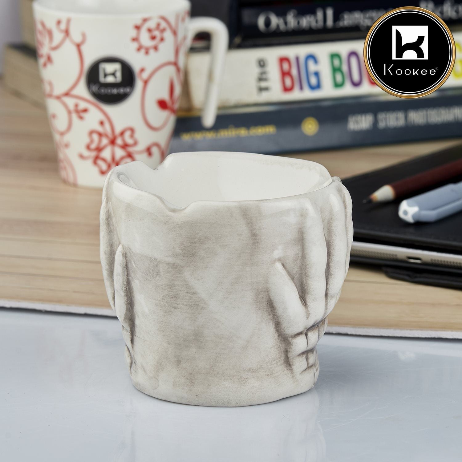 Kookee Ceramic Ashtrays, White, ART10684
