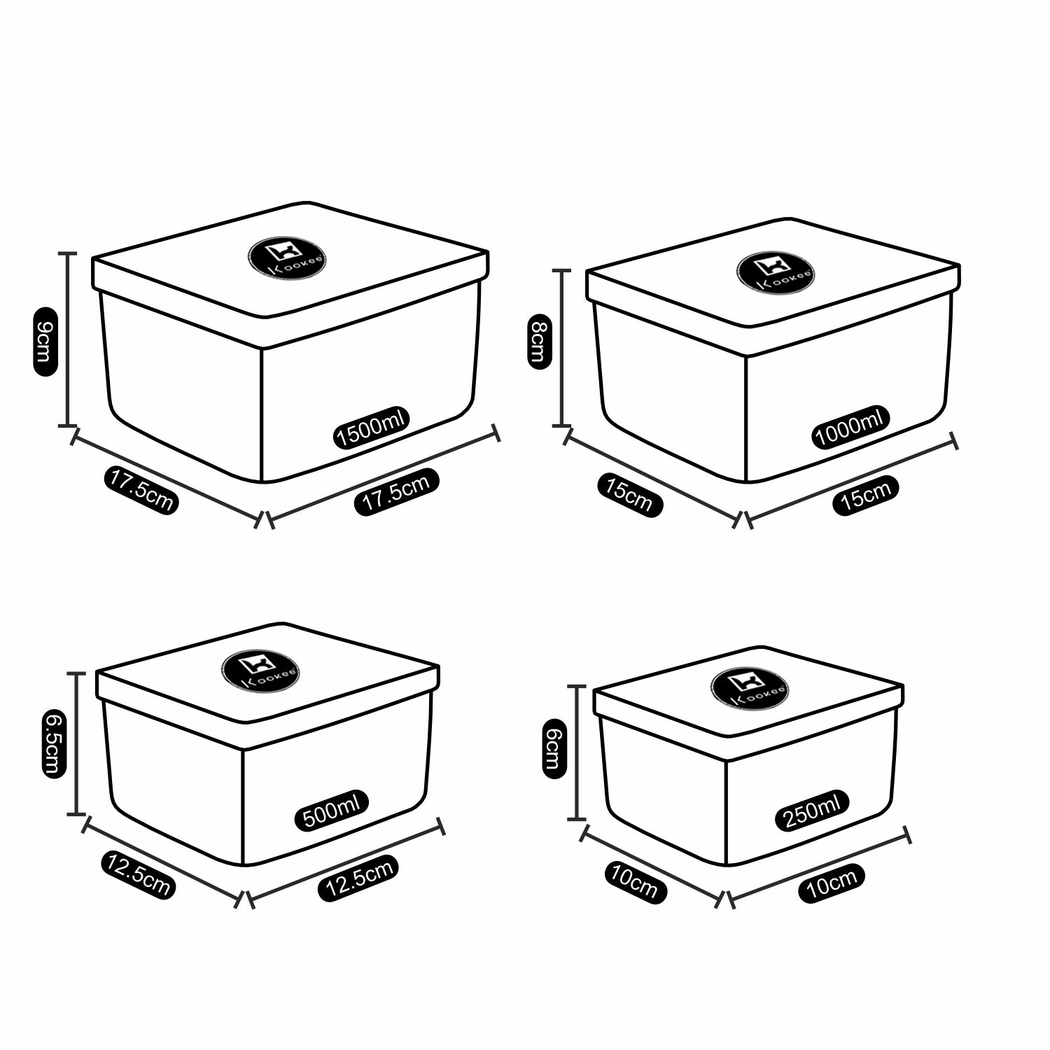 Kookee Plastic Containers, Multi, ART10685