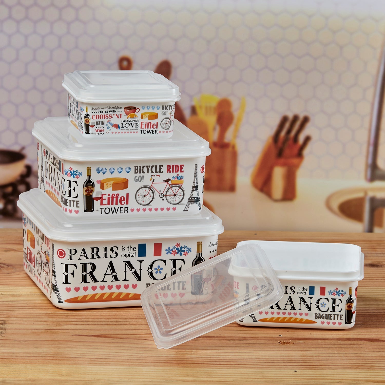 Plastic Airtight Container with Lid, Set of 4, Square (6217)