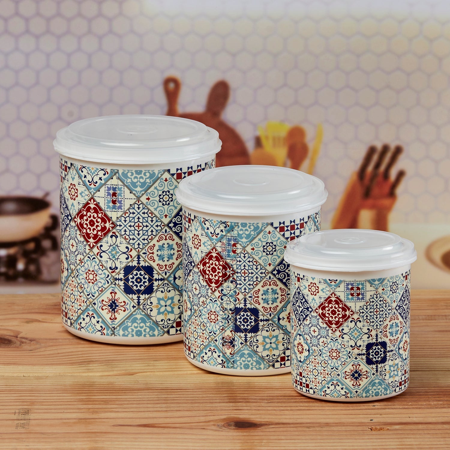 Plastic Airtight Container with Lid, Set of 3, Round (10686)