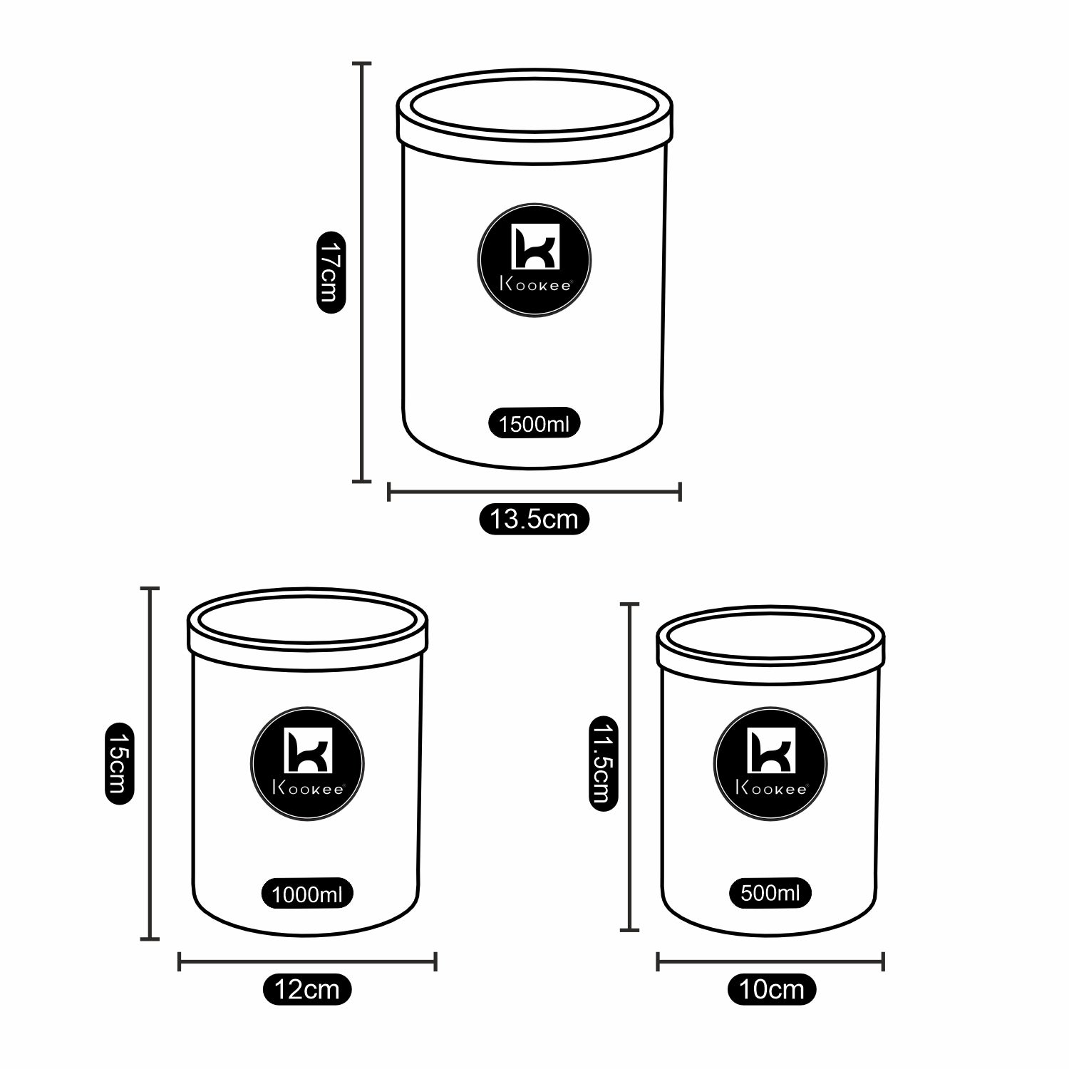 Plastic Airtight Container with Lid, Set of 3, Round (10687)