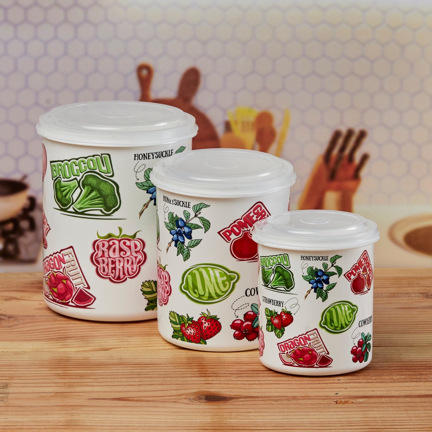 Plastic Airtight Container with Lid, Set of 3, Round (10686)