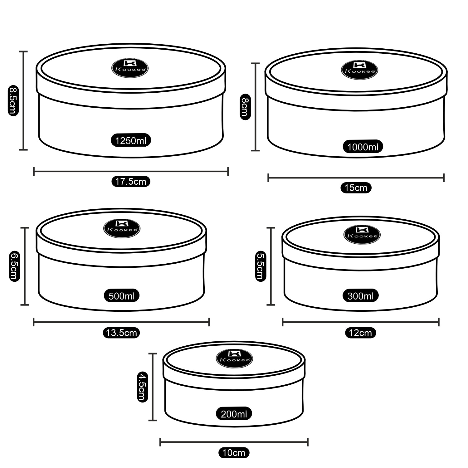 Kookee Plastic Containers, Multi, ART10690