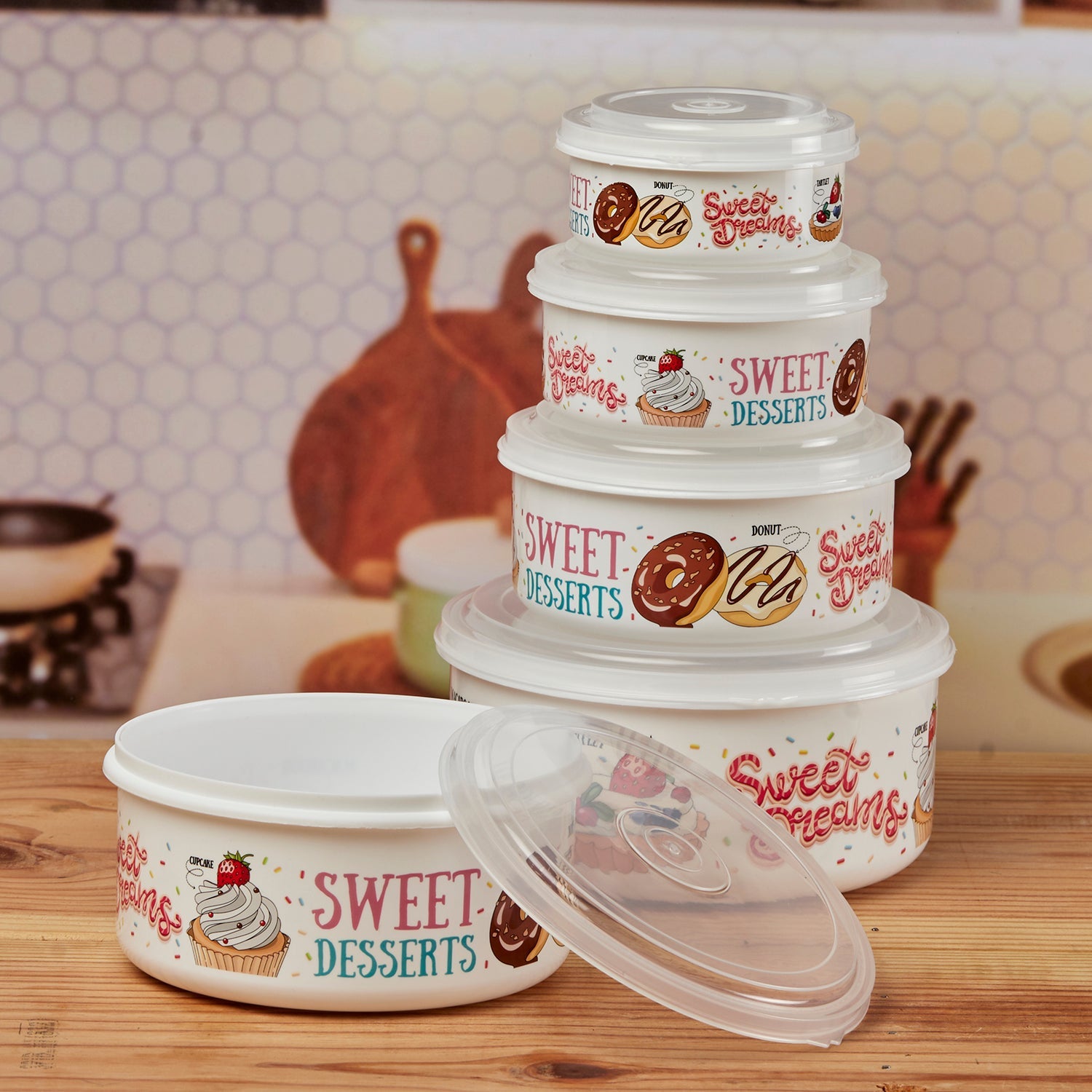 Plastic Airtight Container with Lid, Set of 5, Round (6215)