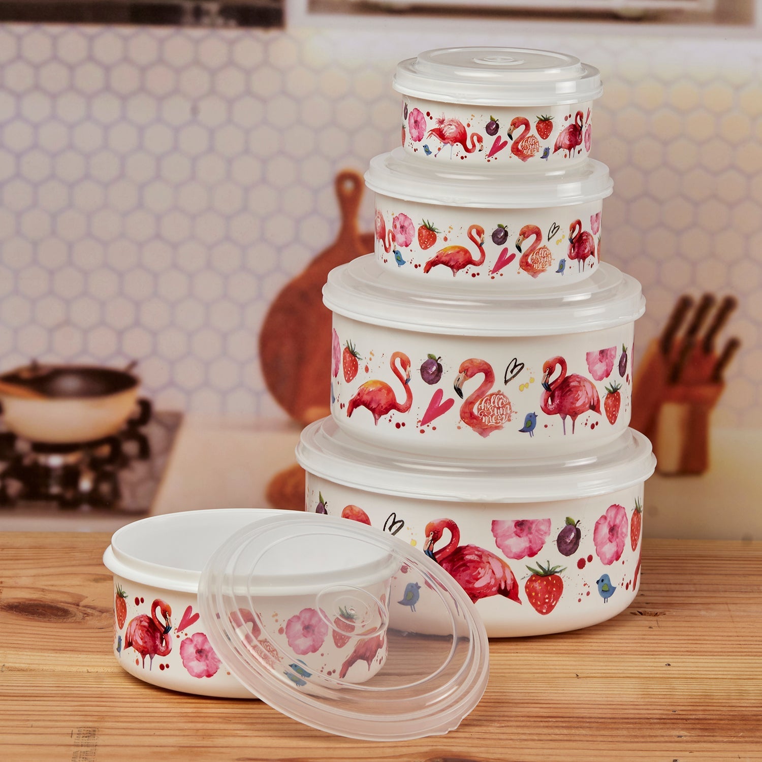 Plastic Airtight Container with Lid, Set of 5, Round (6215)