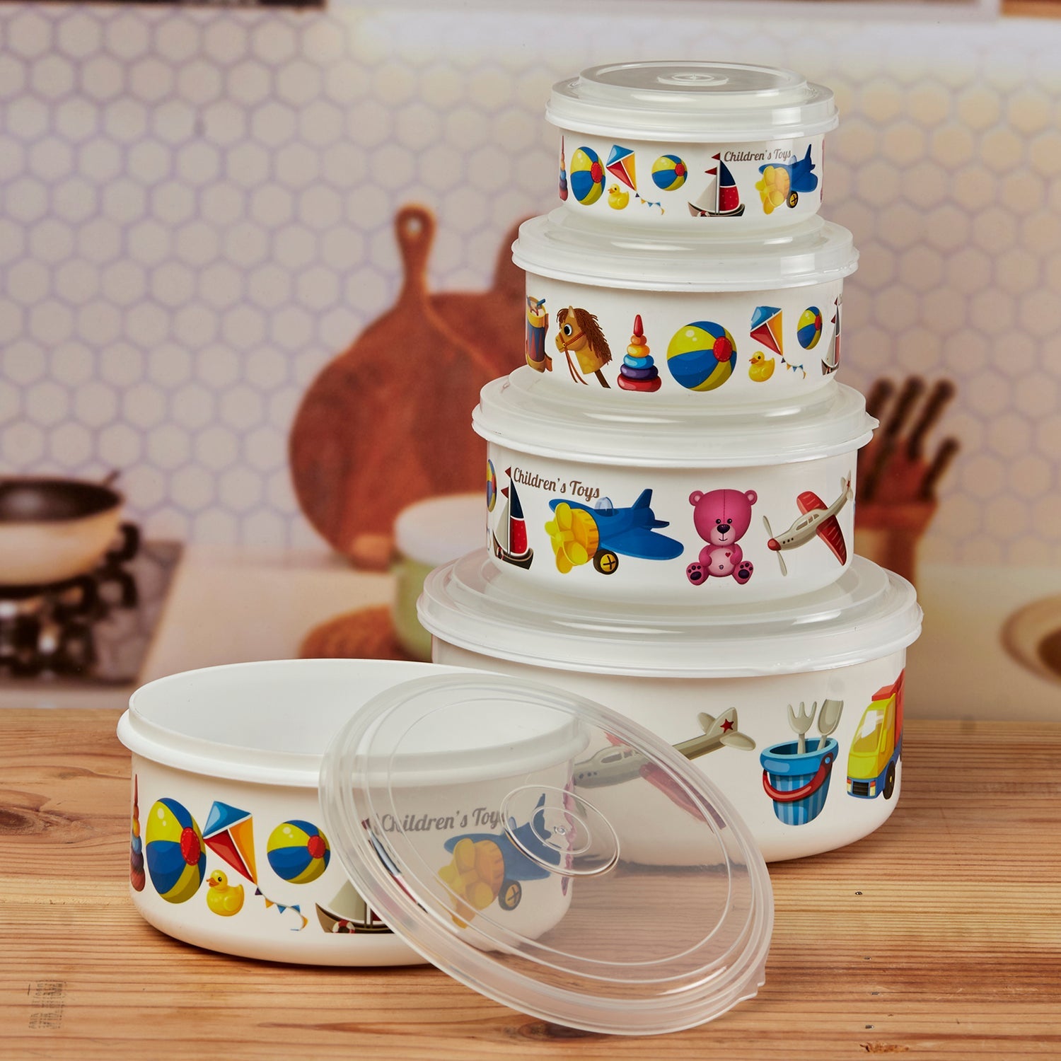 Plastic Airtight Container with Lid, Set of 5, Round (6215)