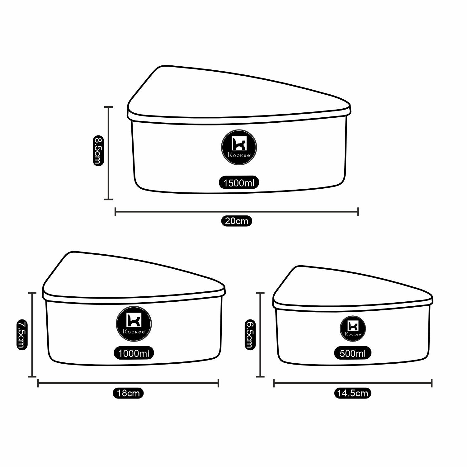 Plastic Airtight Container with Lid, Set of 3, Triangle (V-CONT-006)