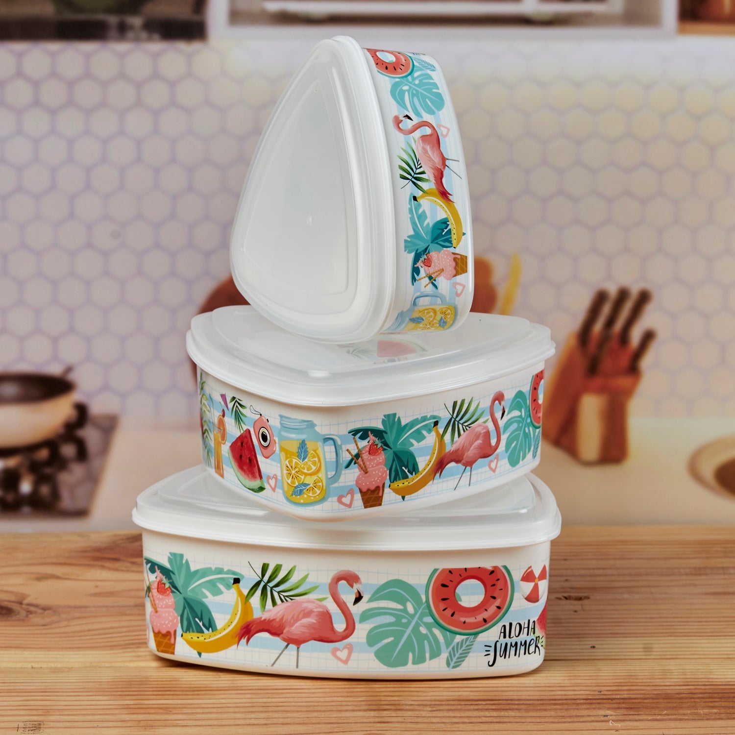 Plastic Airtight Container with Lid, Set of 3, Triangle (10694)