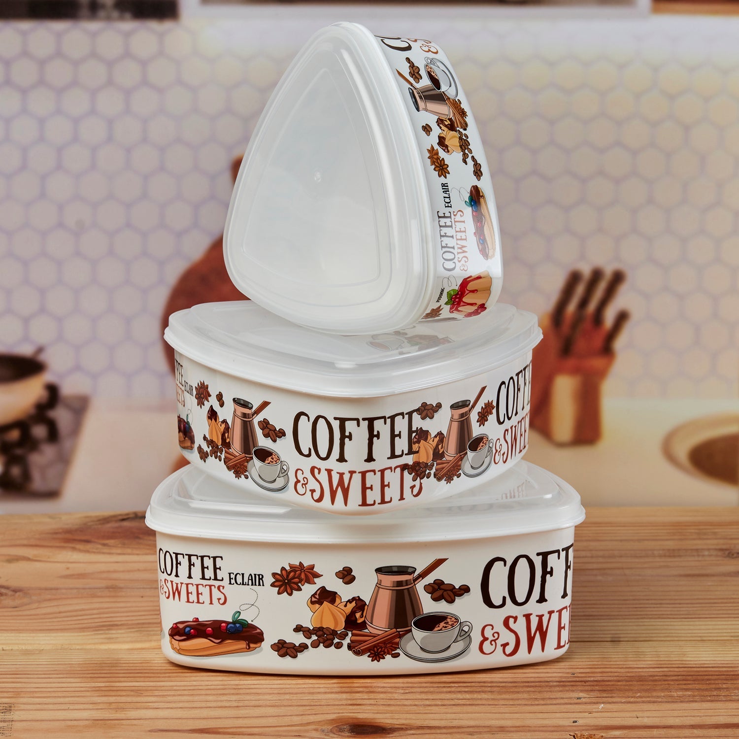 Plastic Airtight Container with Lid, Set of 3, Triangle (10694)