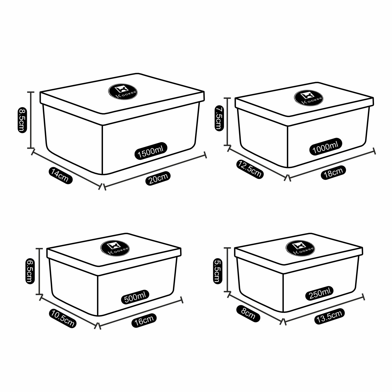 Kookee Plastic Containers, Multi, ART10698