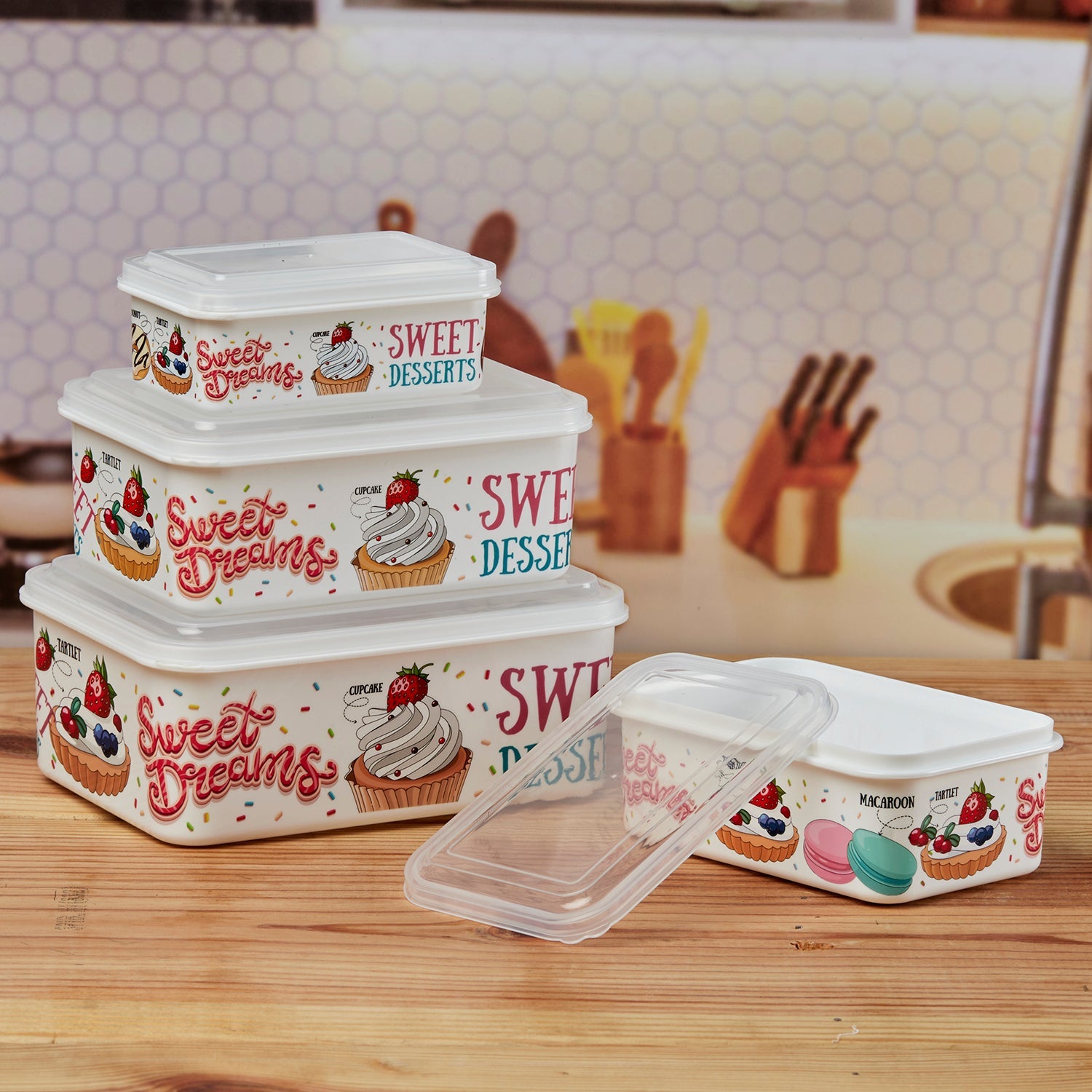 Plastic Airtight Container with Lid, Set of 4, Rectangle (16209)