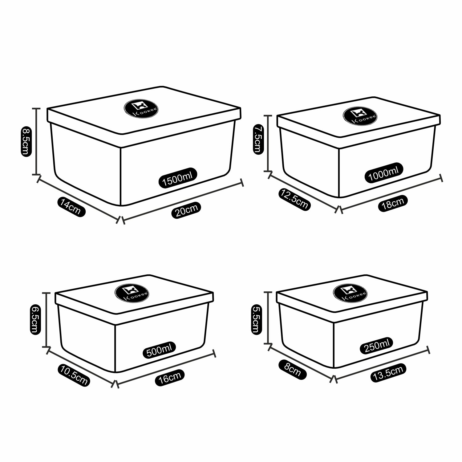 Kookee Plastic Containers, Multi, ART10699