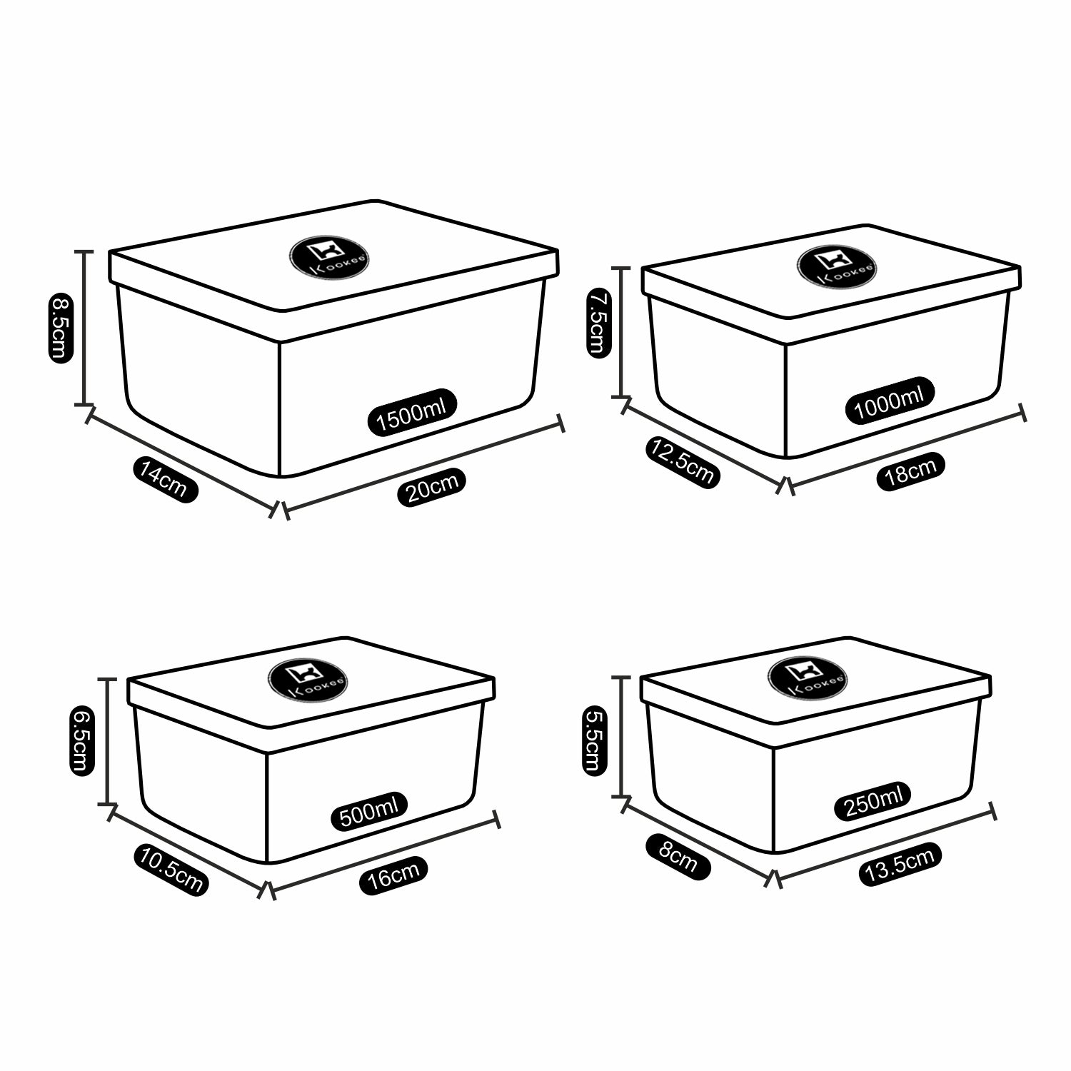 Kookee Plastic Containers, Multi, ART10700