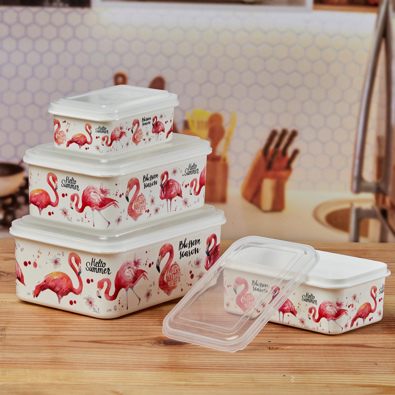 Plastic Airtight Food Storage Container with Lid, Set of 4, Rectangle (10699)