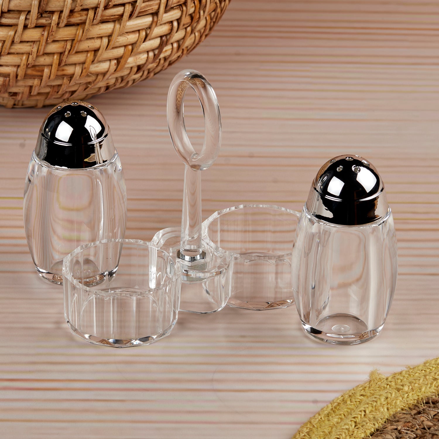 Acrylic Salt and Pepper Shakers Set with tray for Dining Table (10705)
