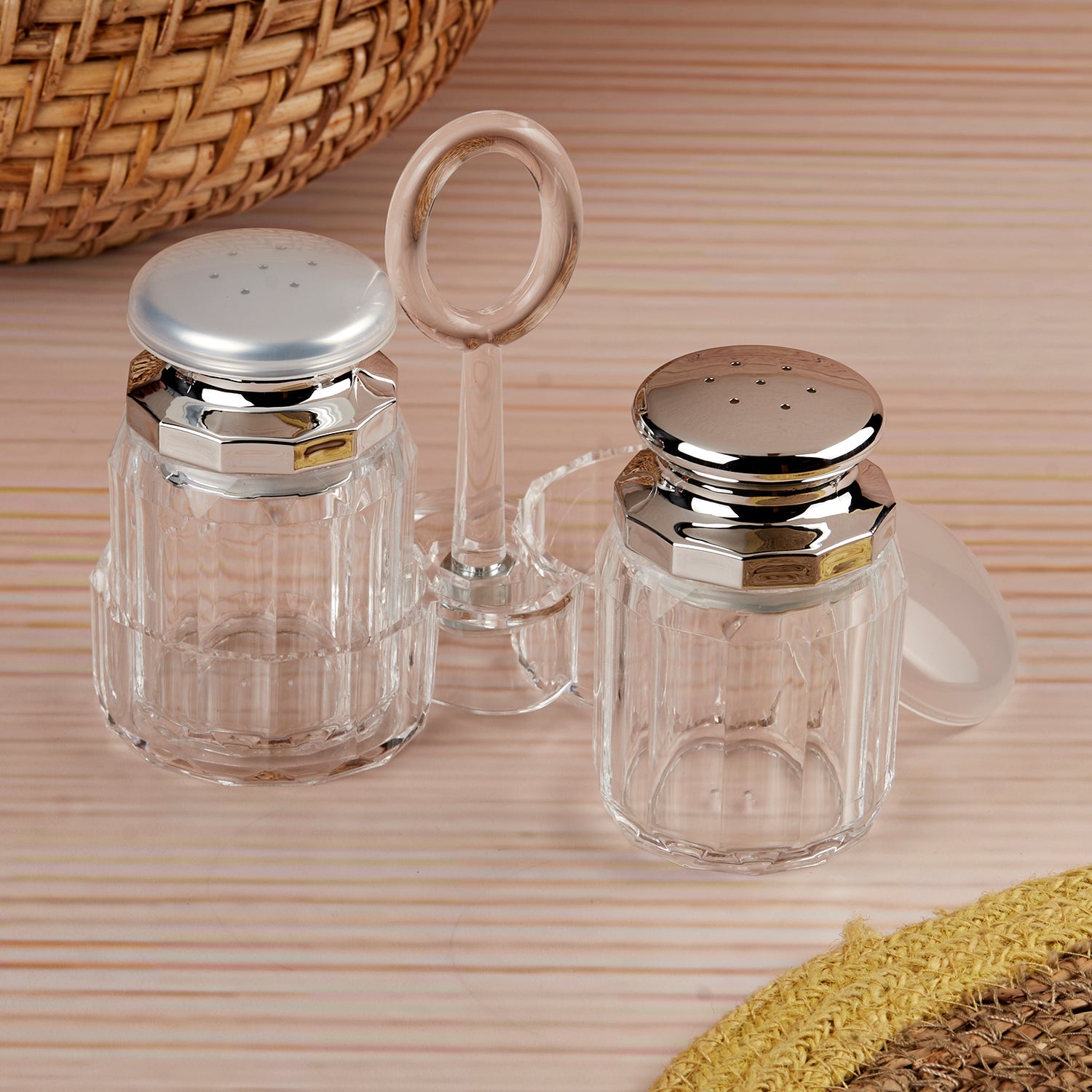 Acrylic Salt and Pepper Shakers Set with tray for Dining Table (10708)