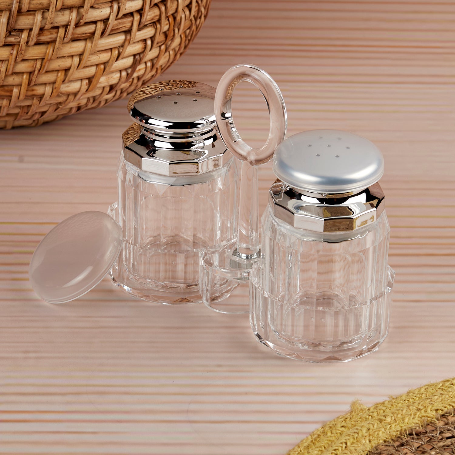 Acrylic Salt and Pepper Shakers Set with tray for Dining Table (10707)