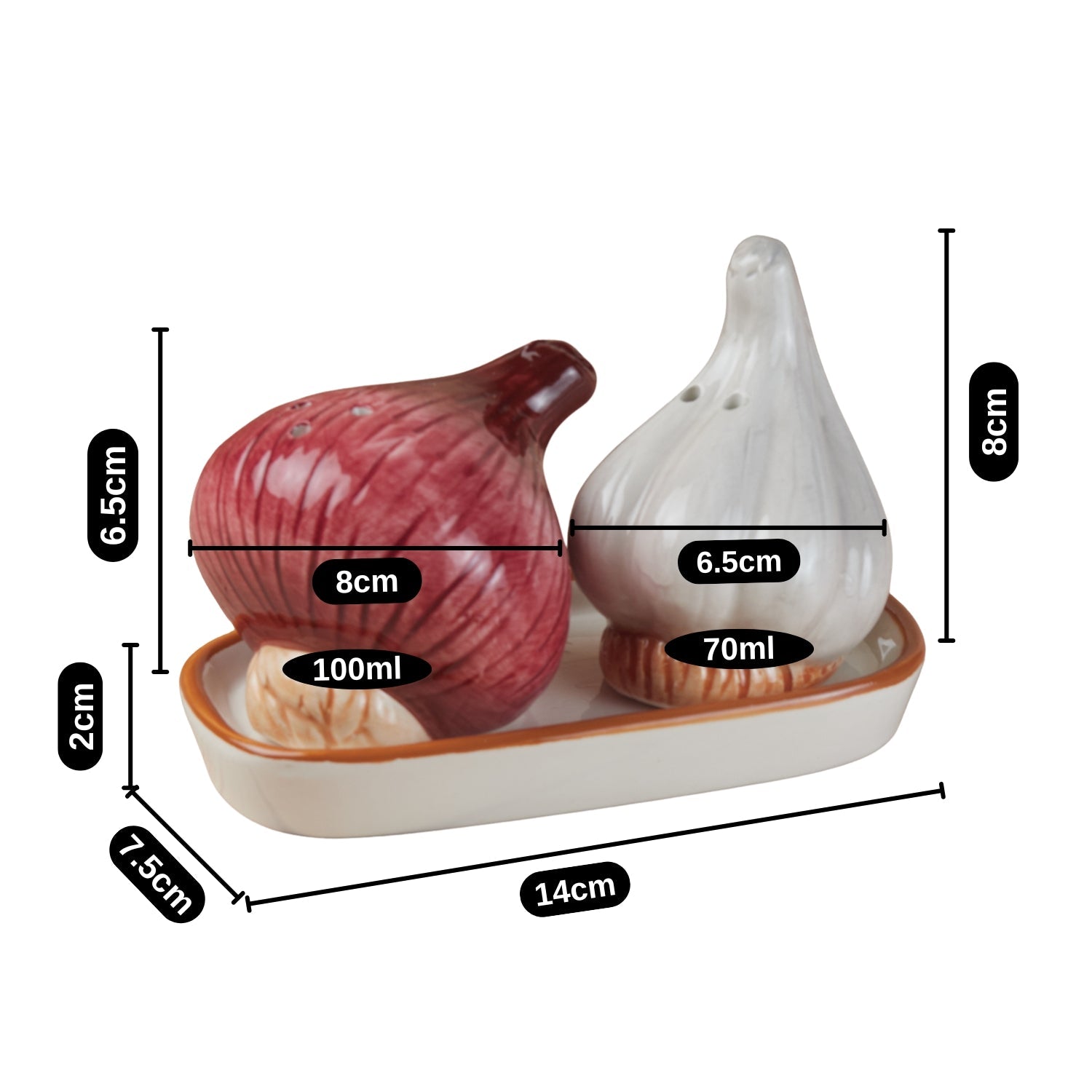 Ceramic Salt and Pepper Shakers Set with tray for Dining Table (10711)