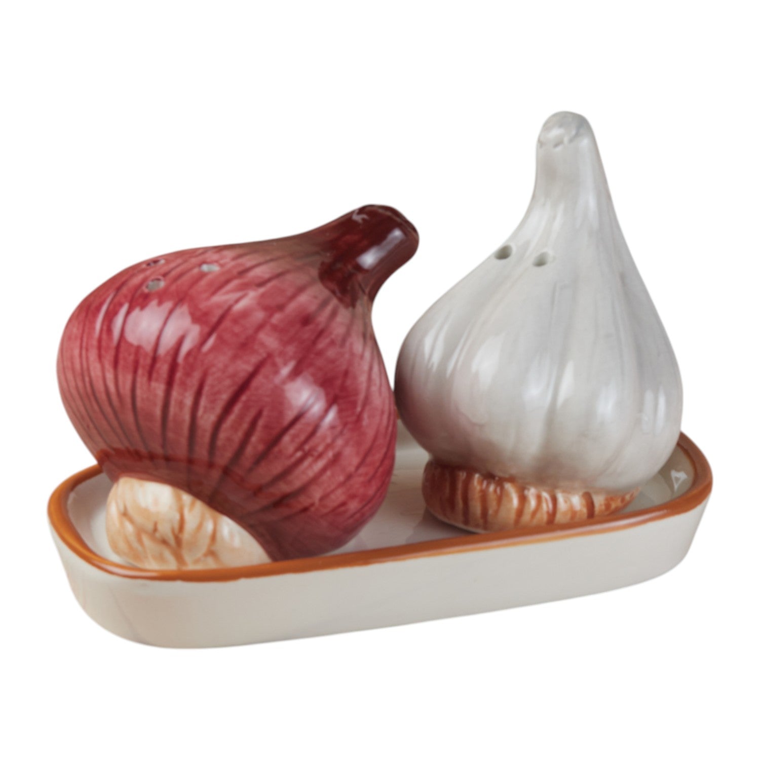 Ceramic Salt and Pepper Shakers Set with tray for Dining Table (10711)