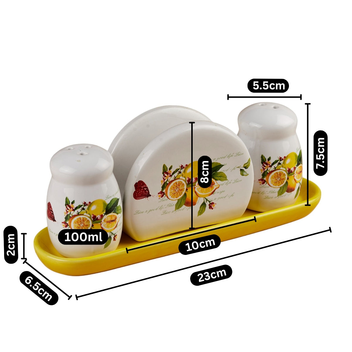 Ceramic Salt and Pepper Shakers Set with tray for Dining Table (10714)