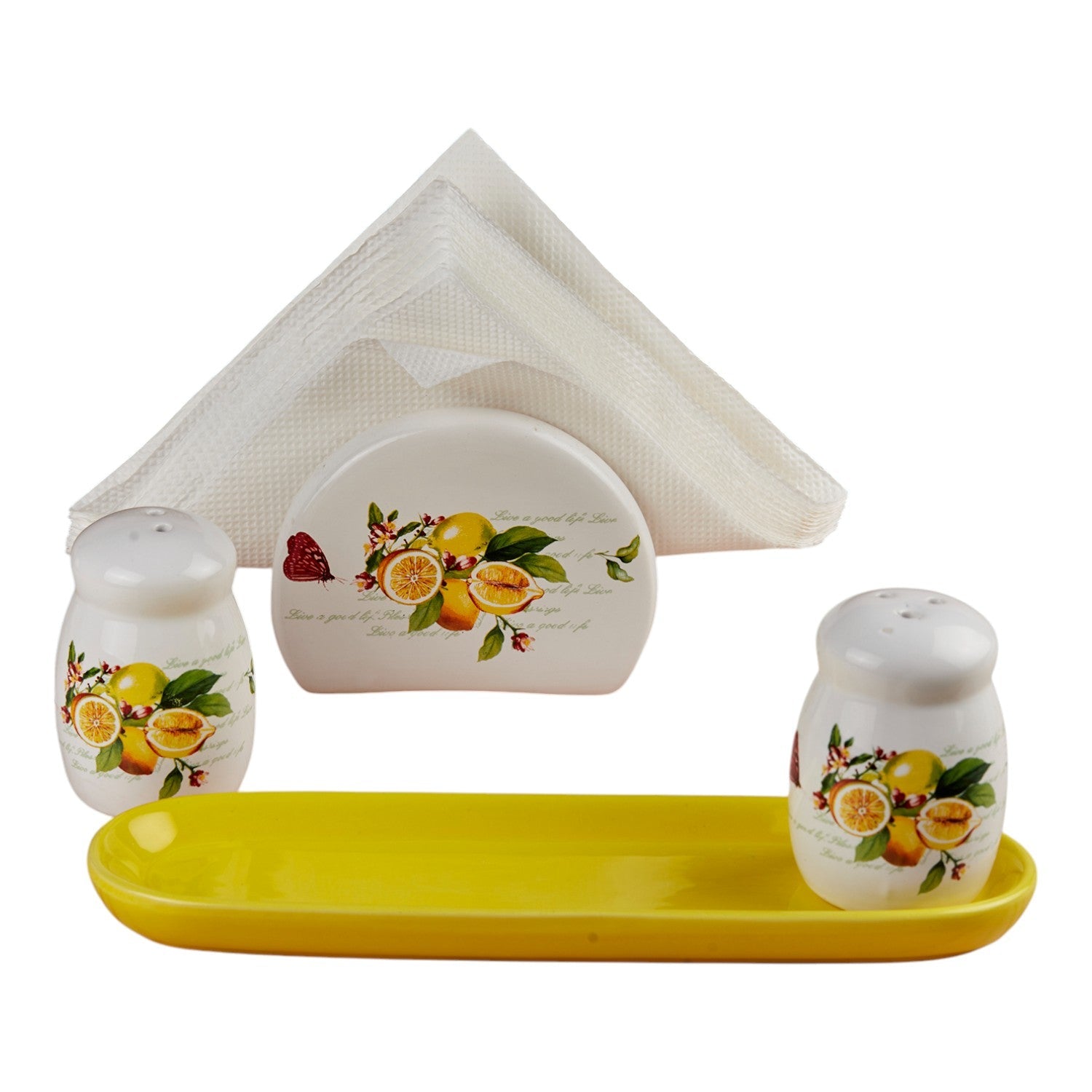 Ceramic Salt and Pepper Shakers Set with tray for Dining Table (10714)