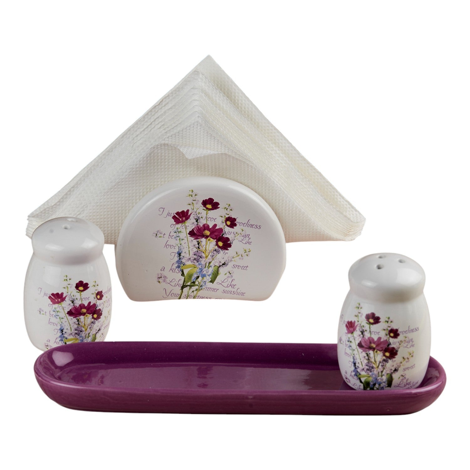 Ceramic Salt and Pepper Shakers Set with tray for Dining Table (10715)