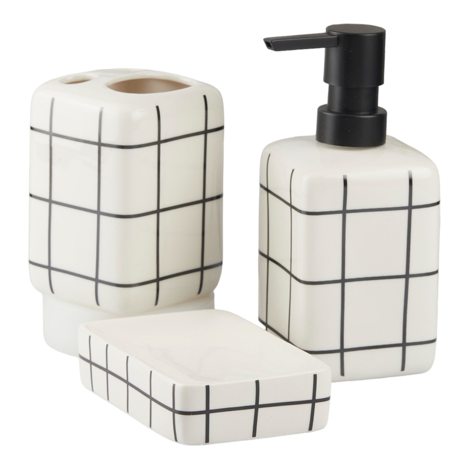 Ceramic Bathroom Set of 3 with Soap Dispenser (V-CBS-120-1)