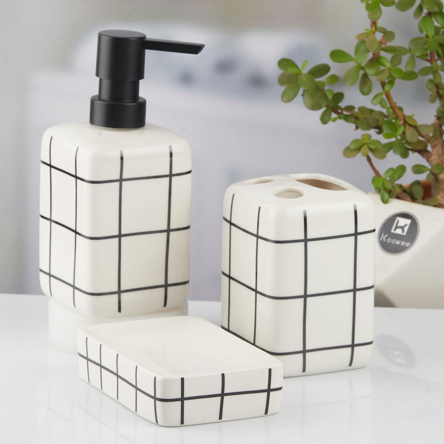 Ceramic Bathroom Set of 3 with Soap Dispenser (10717)