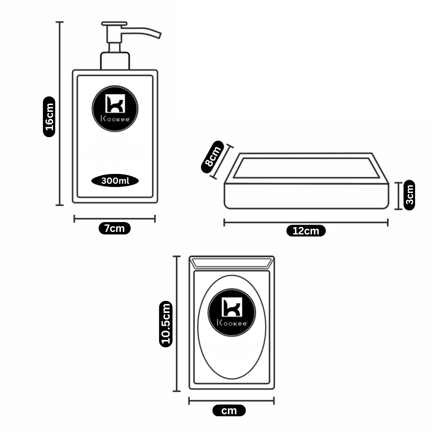 Kookee Ceramic Bathroom Sets, White, ART10718