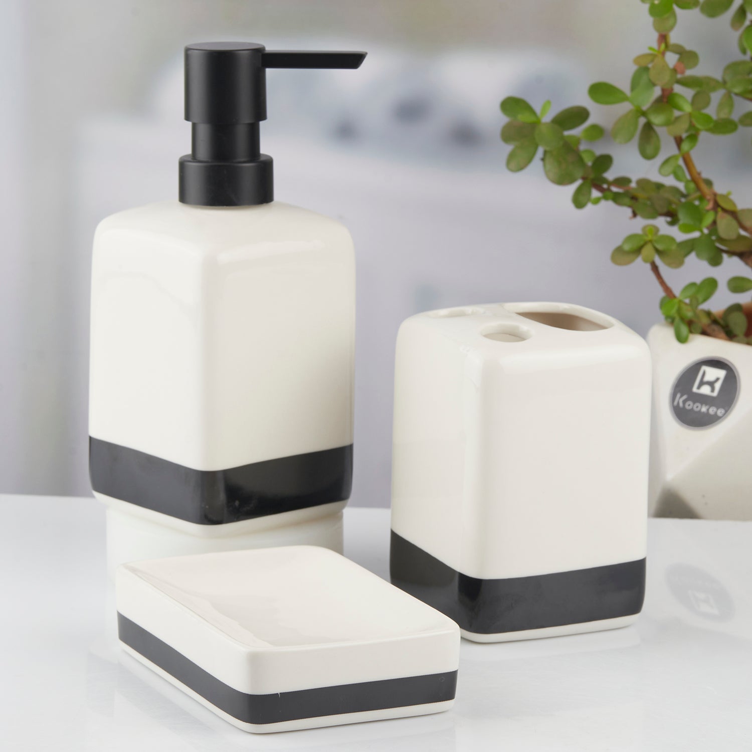 Ceramic Bathroom Set of 3 with Soap Dispenser (10718)