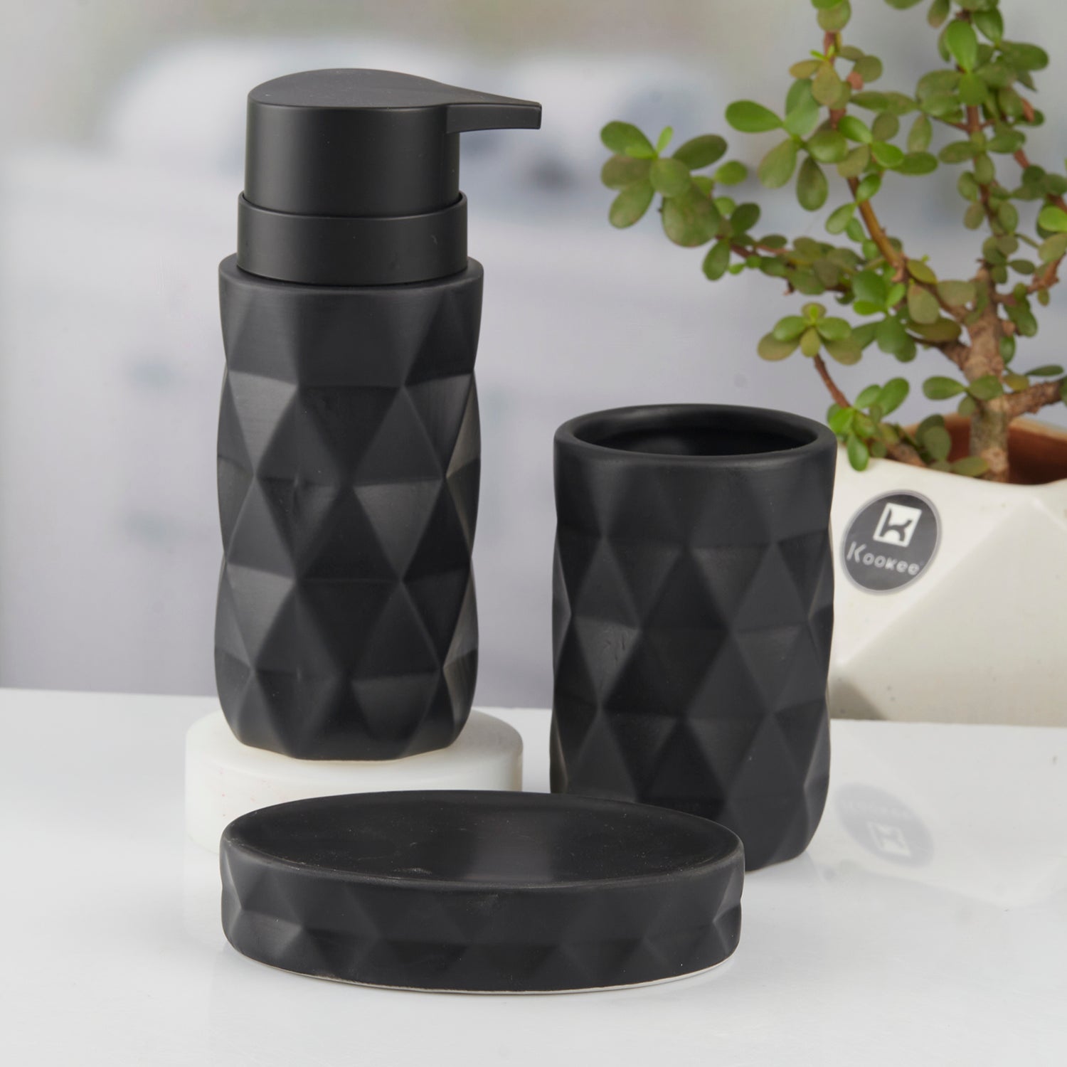 Ceramic Bathroom Set of 3 with Soap Dispenser (10725)