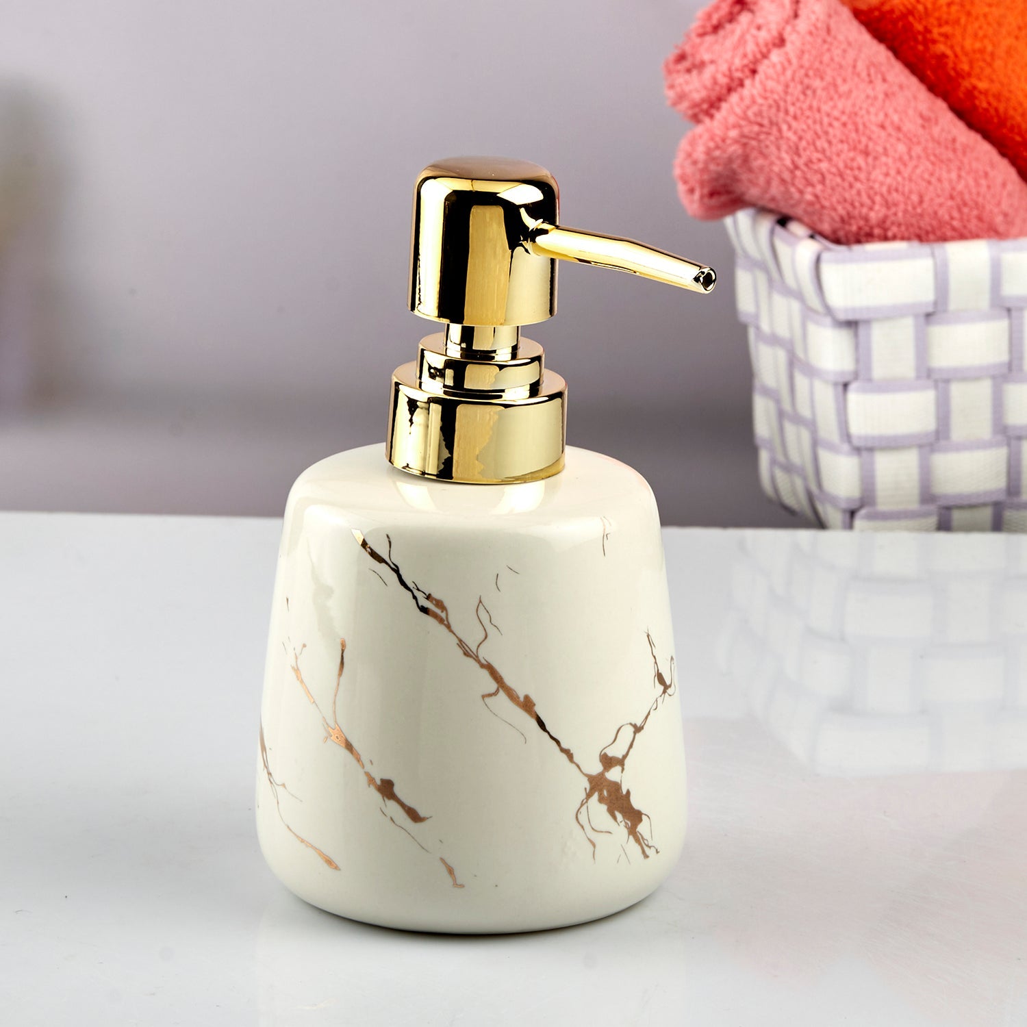 Ceramic Soap Dispenser liquid handwash pump for Bathroom, Set of 1, White (10727)