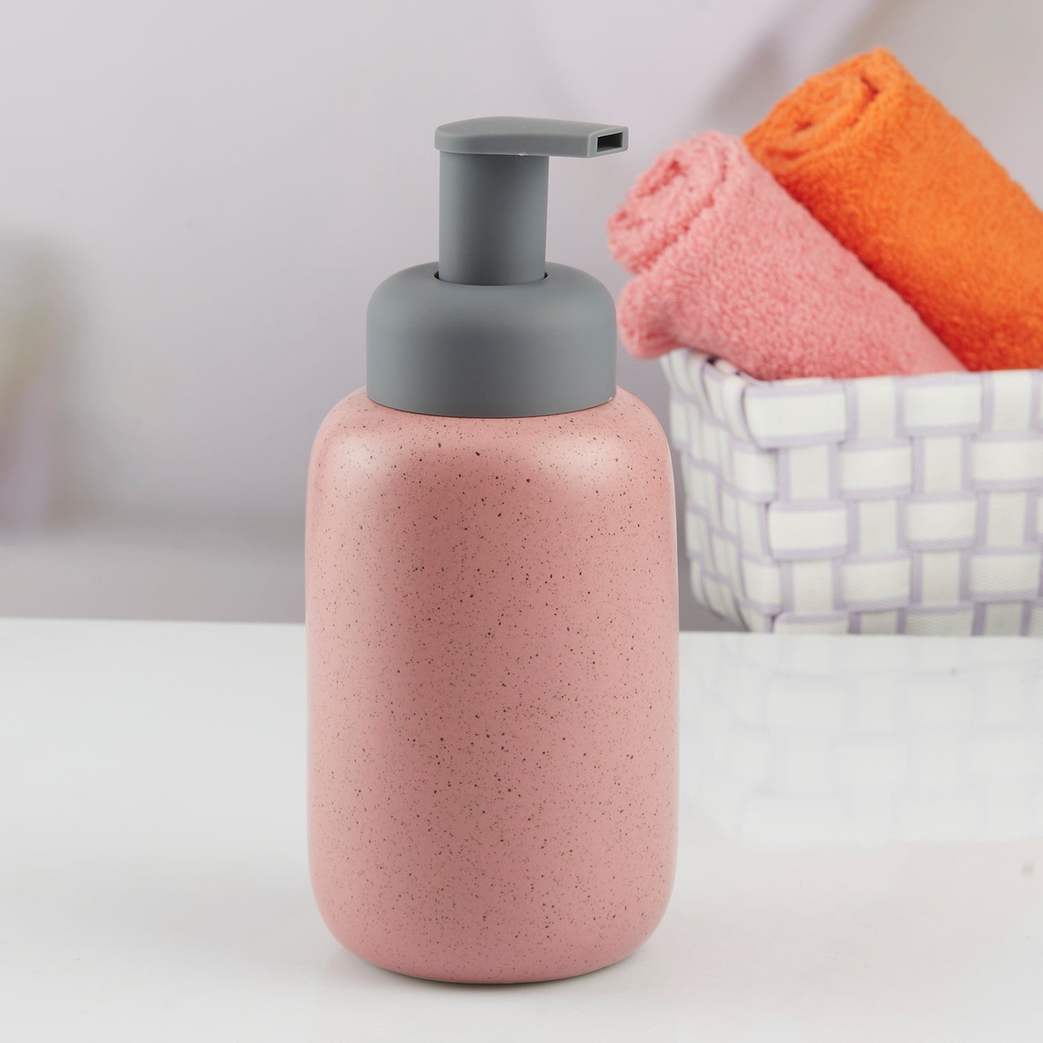 Kookee Ceramic Soap Dispenser for Bathroom handwash, refillable pump bottle for Kitchen hand wash basin, Set of 1, Pink (10733)
