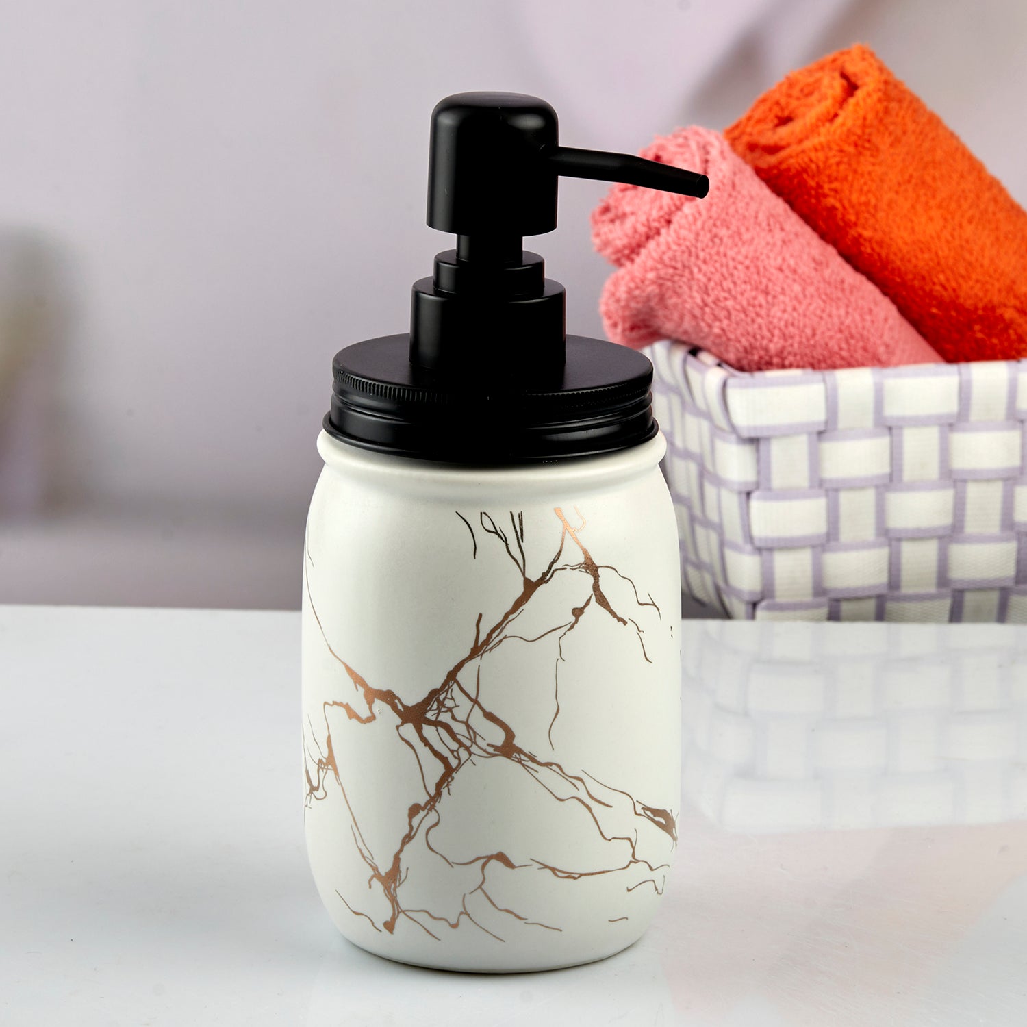 Ceramic Soap Dispenser liquid handwash pump for Bathroom, Set of 1, Black (10735)