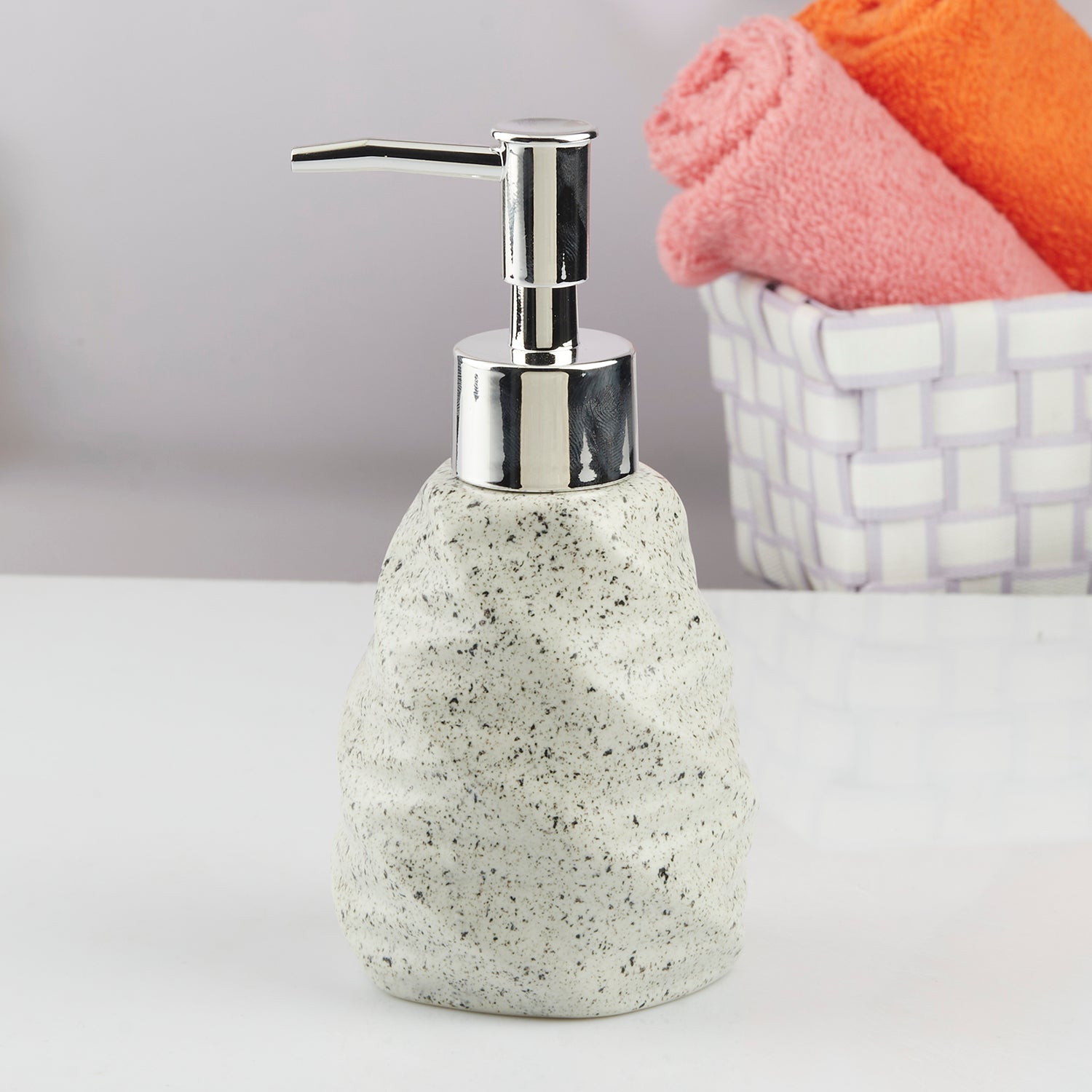 Ceramic Soap Dispenser liquid handwash pump for Bathroom, Set of 1, White (10738)